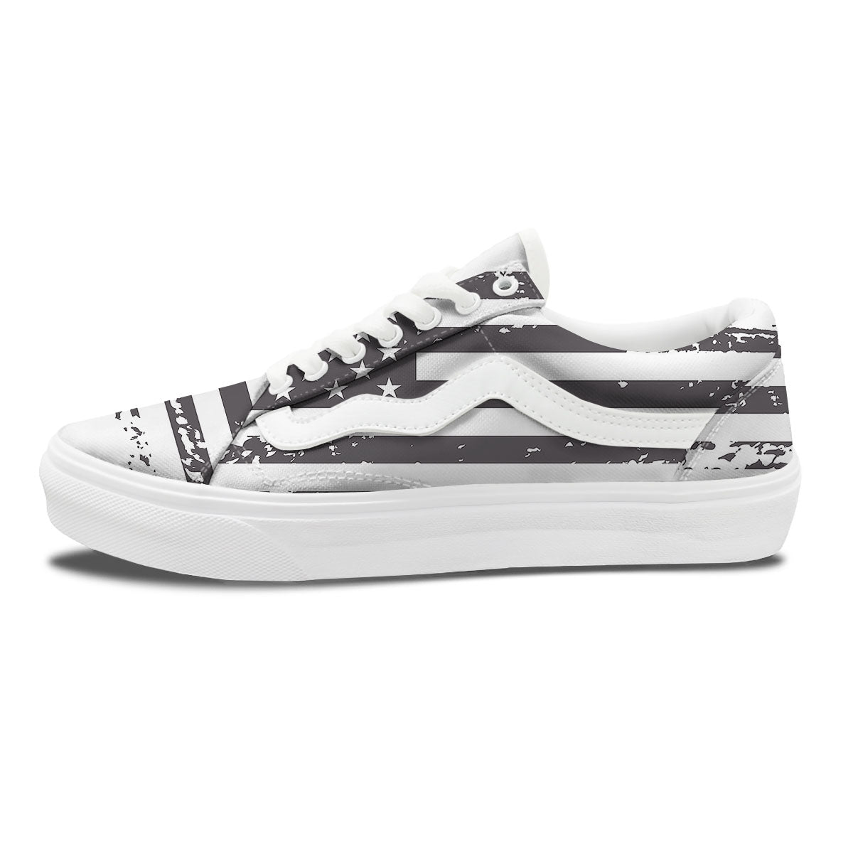 American Flag White And Black Print Skate Shoes-grizzshop