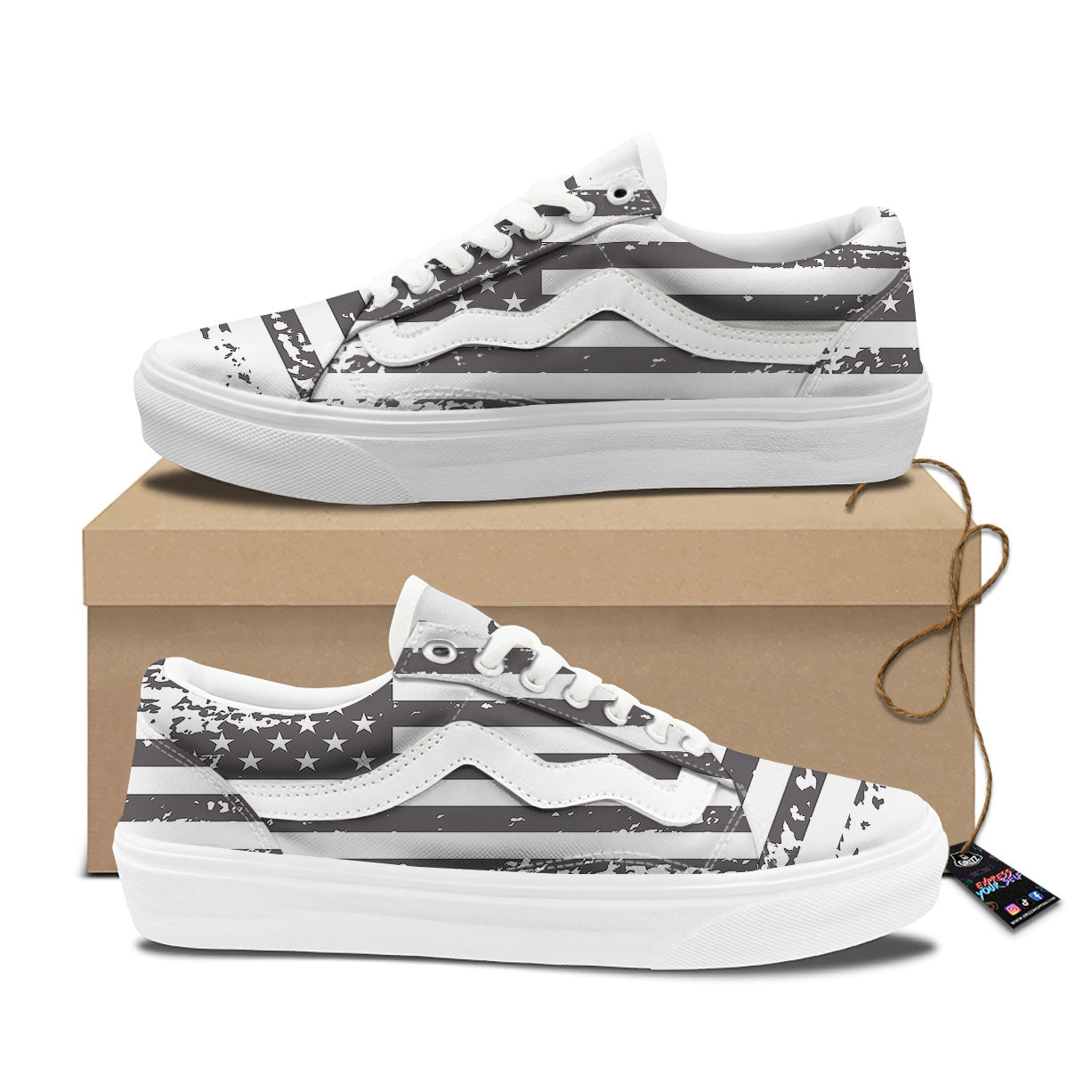 American Flag White And Black Print Skate Shoes-grizzshop