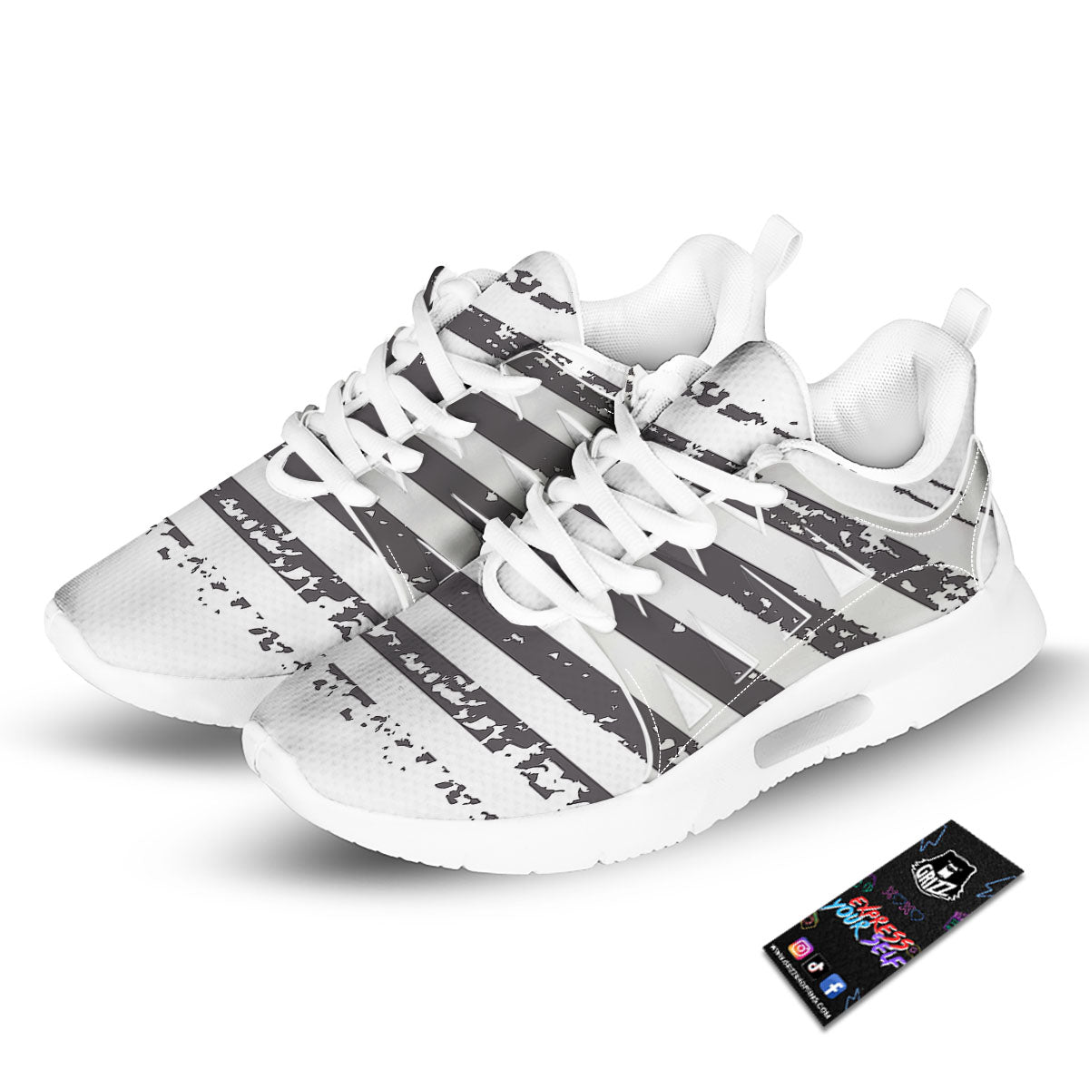 American Flag White And Black Print Tennis Shoes-grizzshop