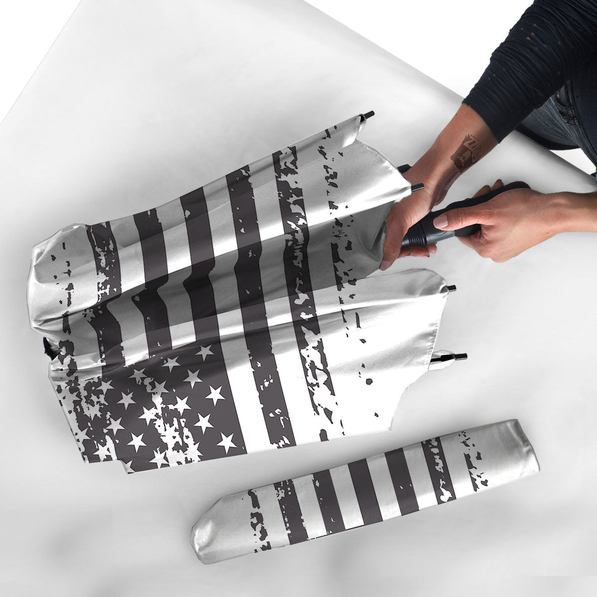 American Flag White And Black Print Umbrella-grizzshop