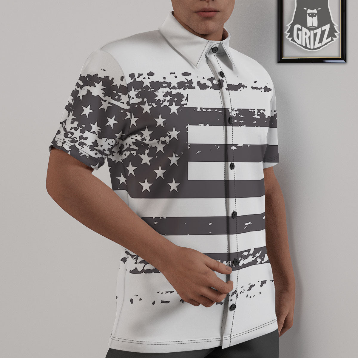 American Flag White And Black Print Untucked Shirts-grizzshop