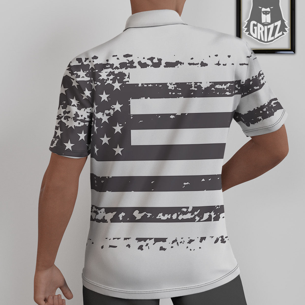 American Flag White And Black Print Untucked Shirts-grizzshop
