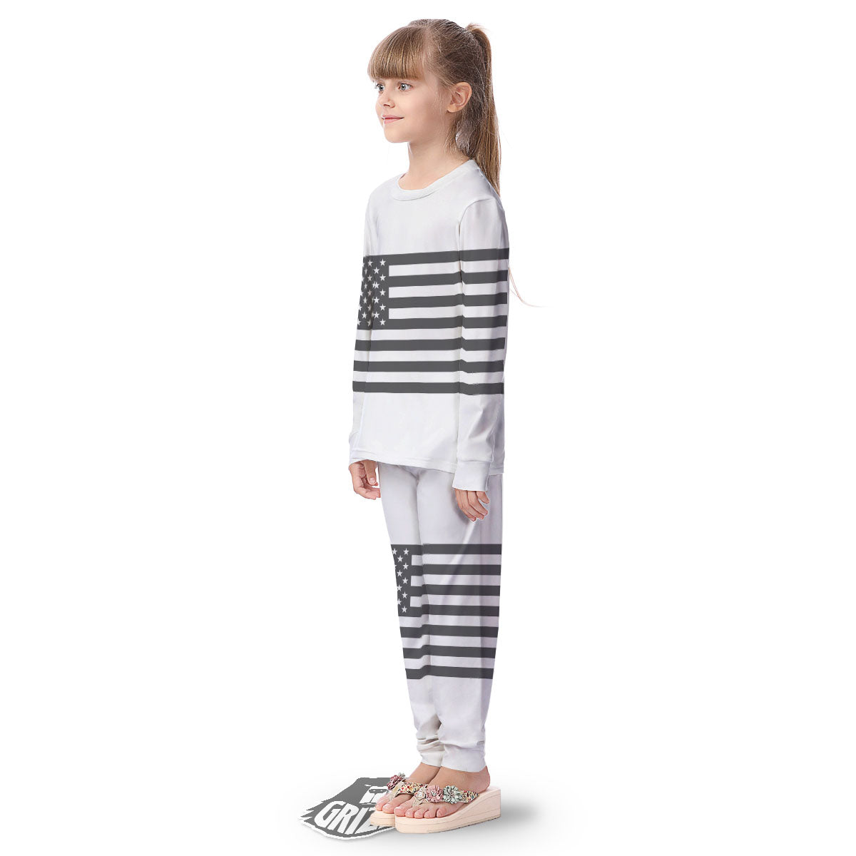 American Flag White And Grey Print Kid's Pajamas-grizzshop