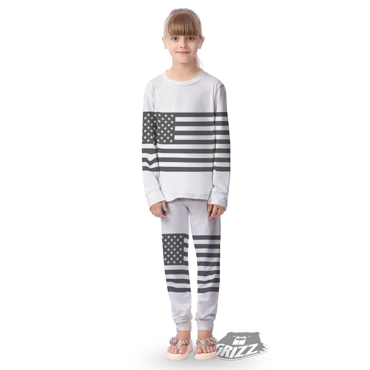 American Flag White And Grey Print Kid's Pajamas-grizzshop