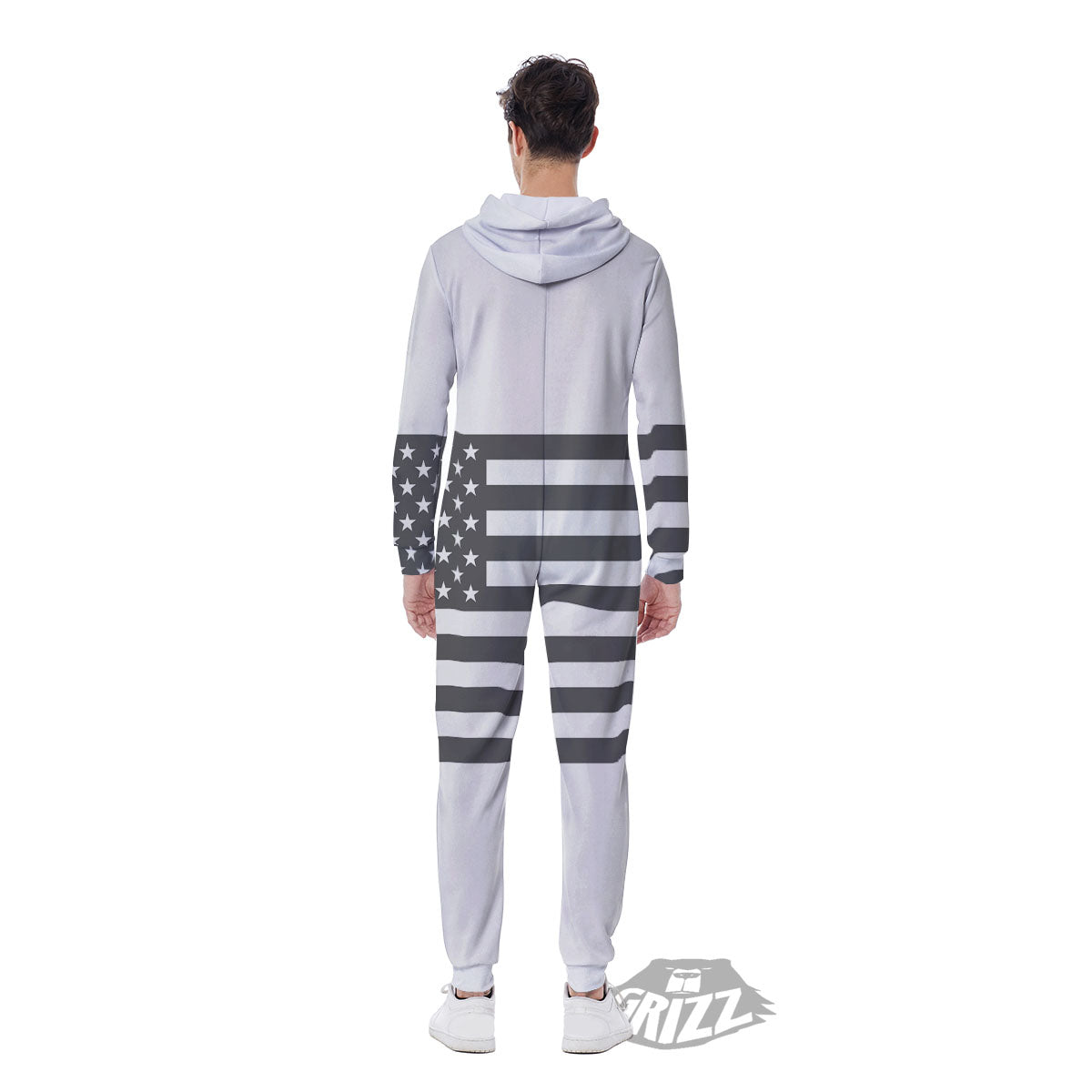 American Flag White And Grey Print Men's Jumpsuit-grizzshop