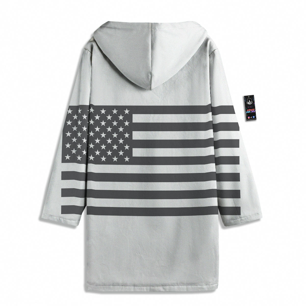 American Flag White And Grey Print Men's Windbreaker Jacket-grizzshop