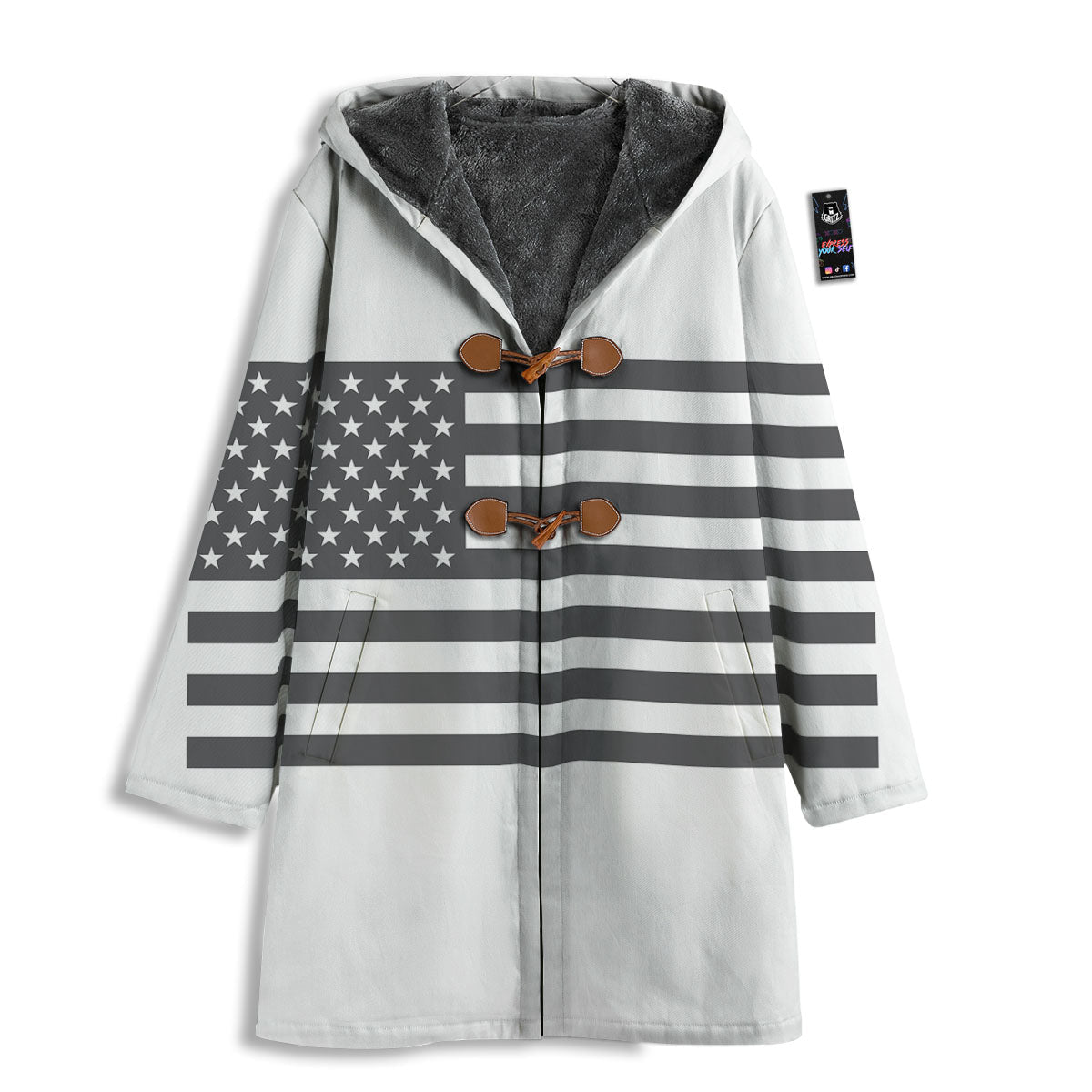 American Flag White And Grey Print Men's Windbreaker Jacket-grizzshop
