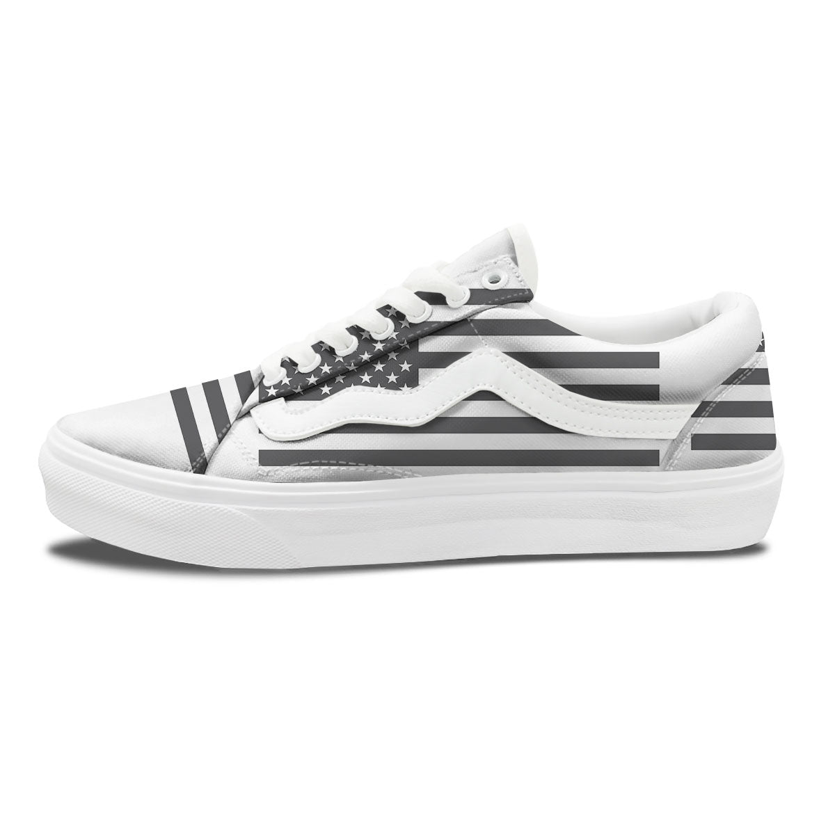 American Flag White And Grey Print Skate Shoes-grizzshop