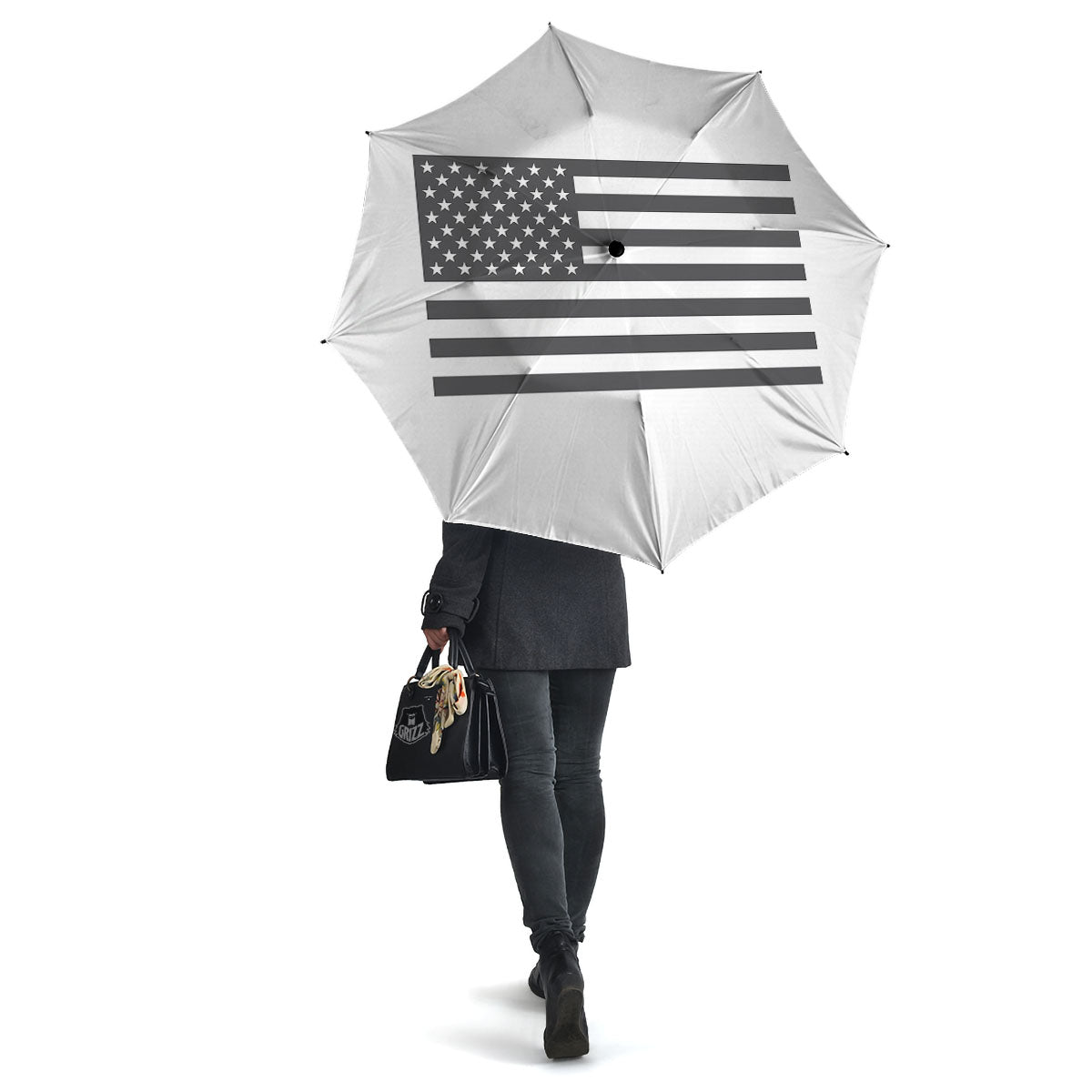 American Flag White And Grey Print Umbrella-grizzshop
