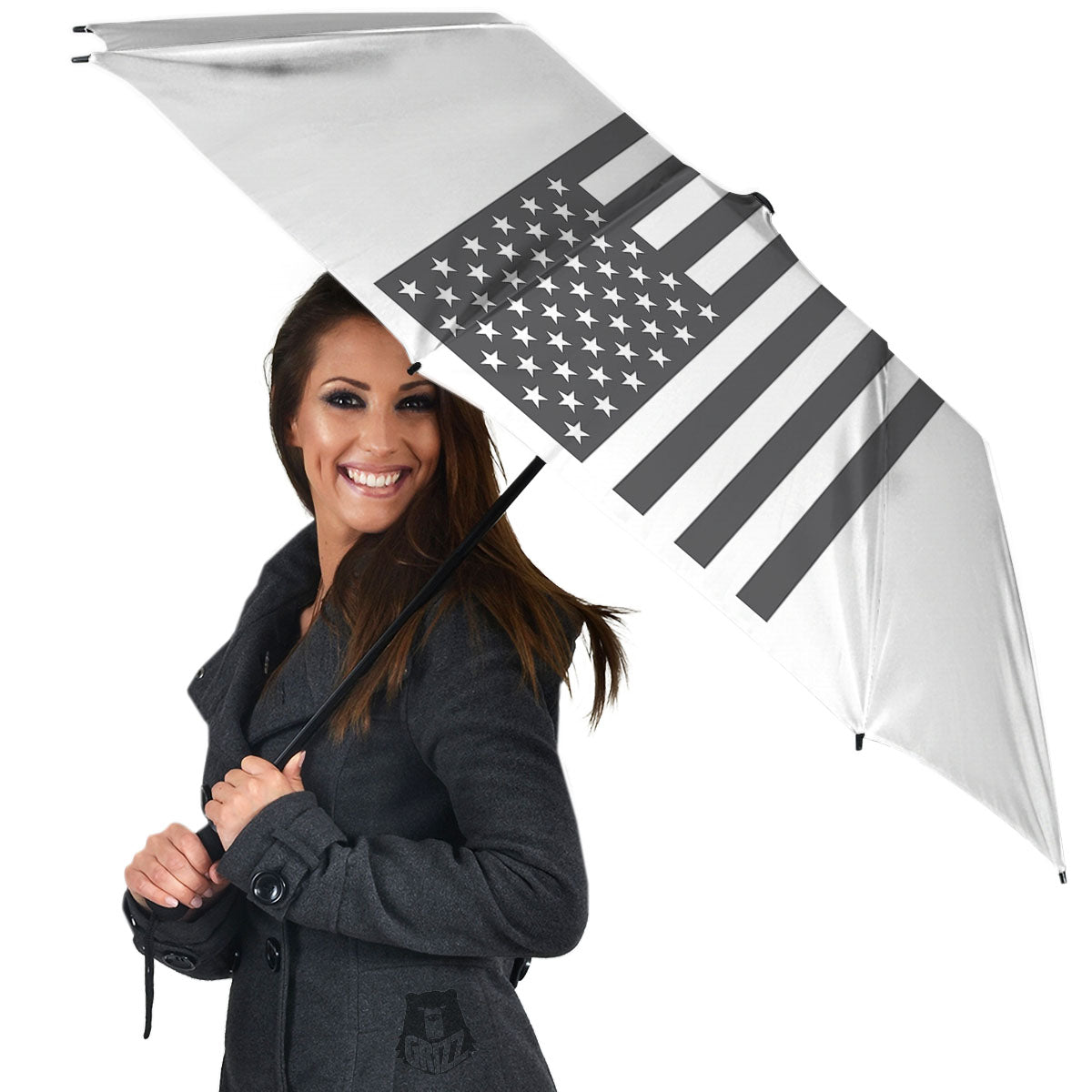 American Flag White And Grey Print Umbrella-grizzshop