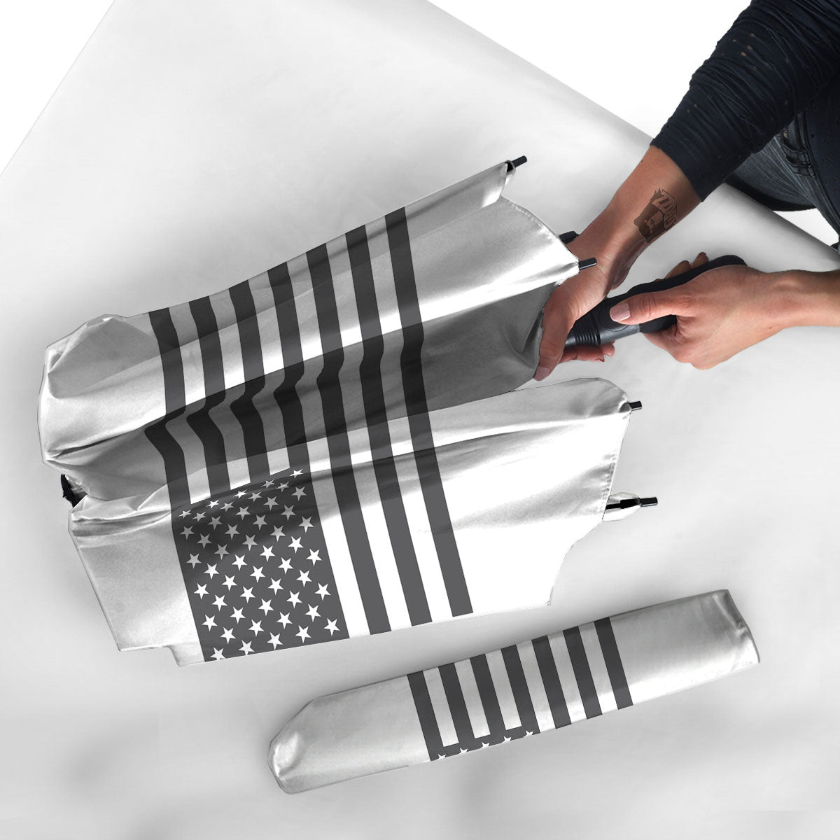 American Flag White And Grey Print Umbrella-grizzshop