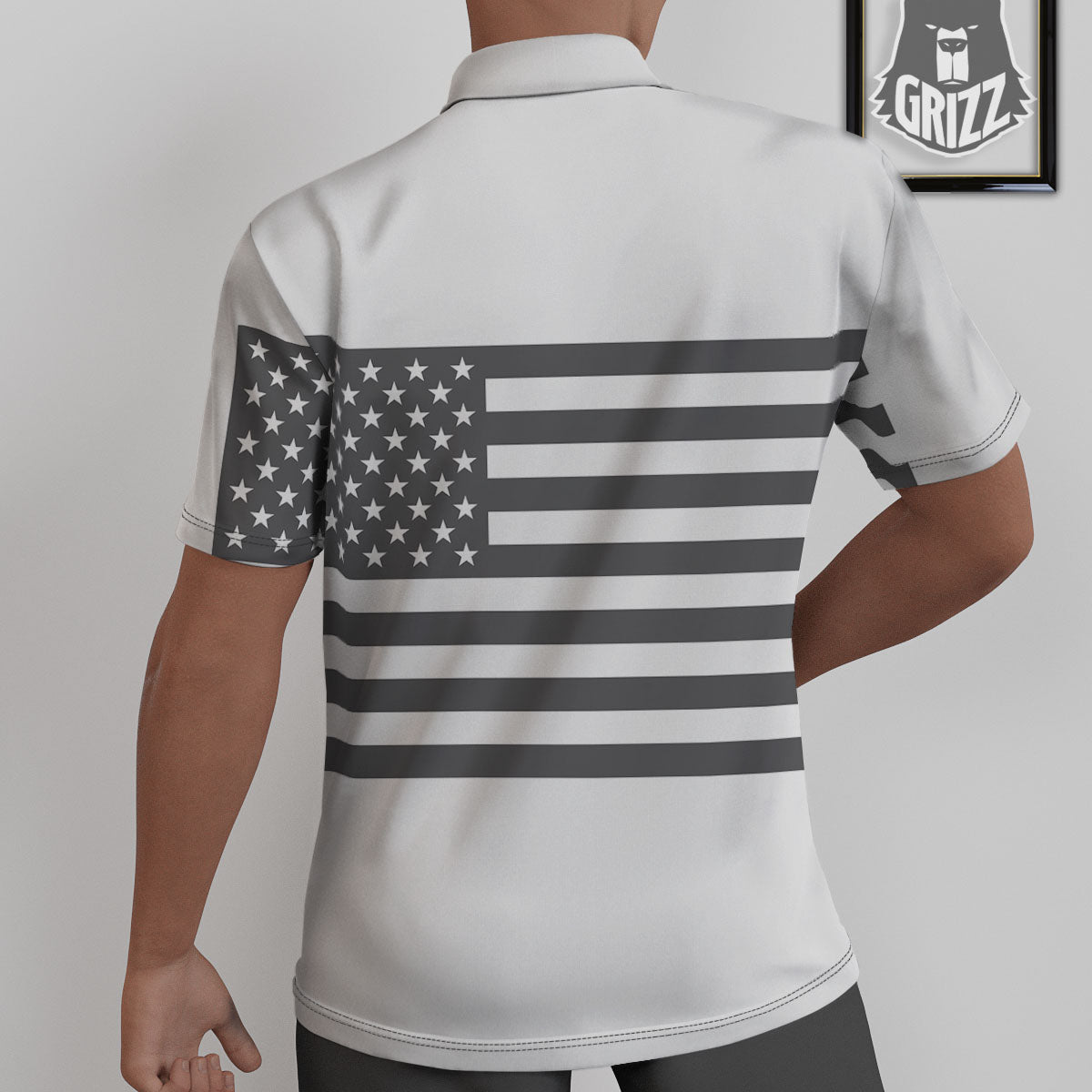 American Flag White And Grey Print Untucked Shirts-grizzshop