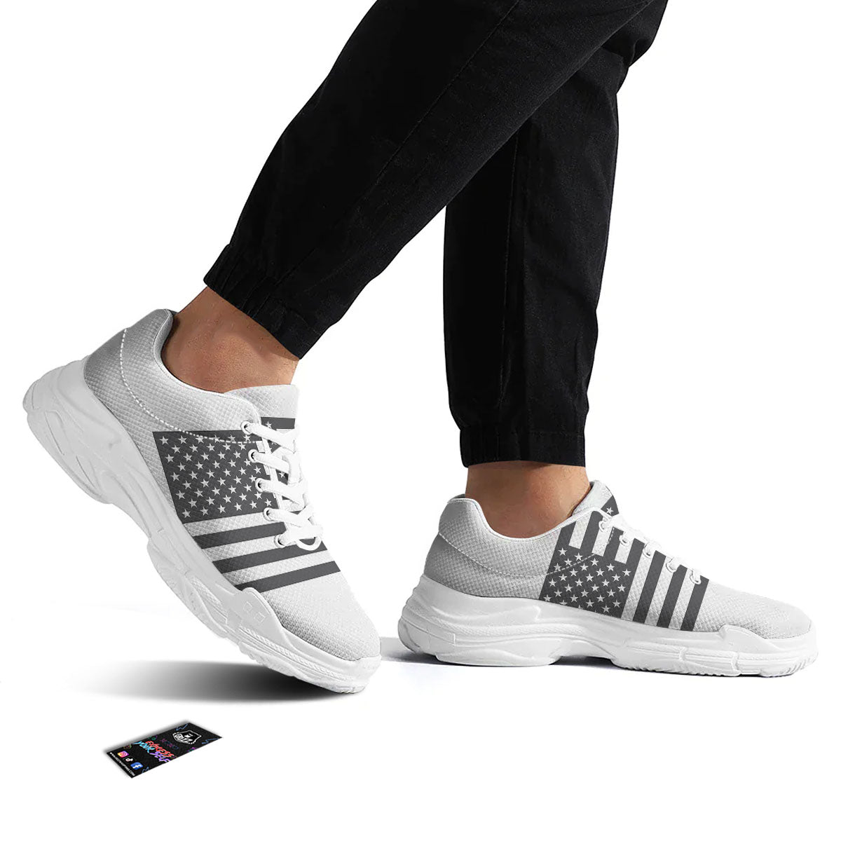 American Flag White And Grey Print White Chunky Shoes-grizzshop