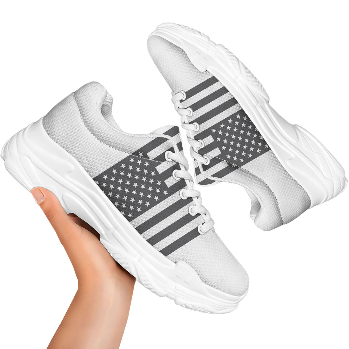 American Flag White And Grey Print White Chunky Shoes-grizzshop