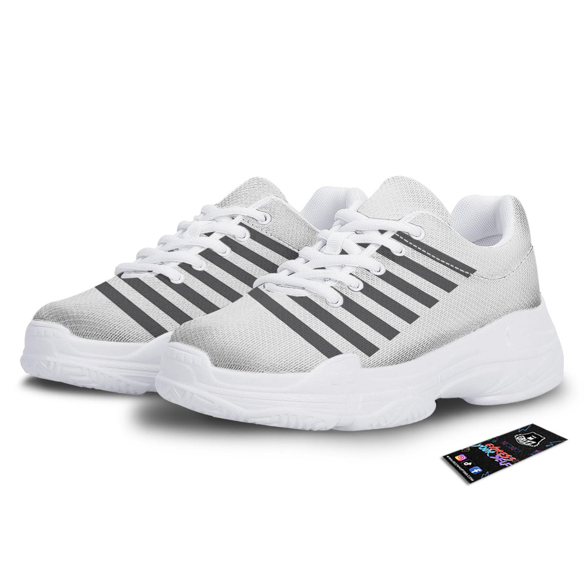 American Flag White And Grey Print White Chunky Shoes-grizzshop