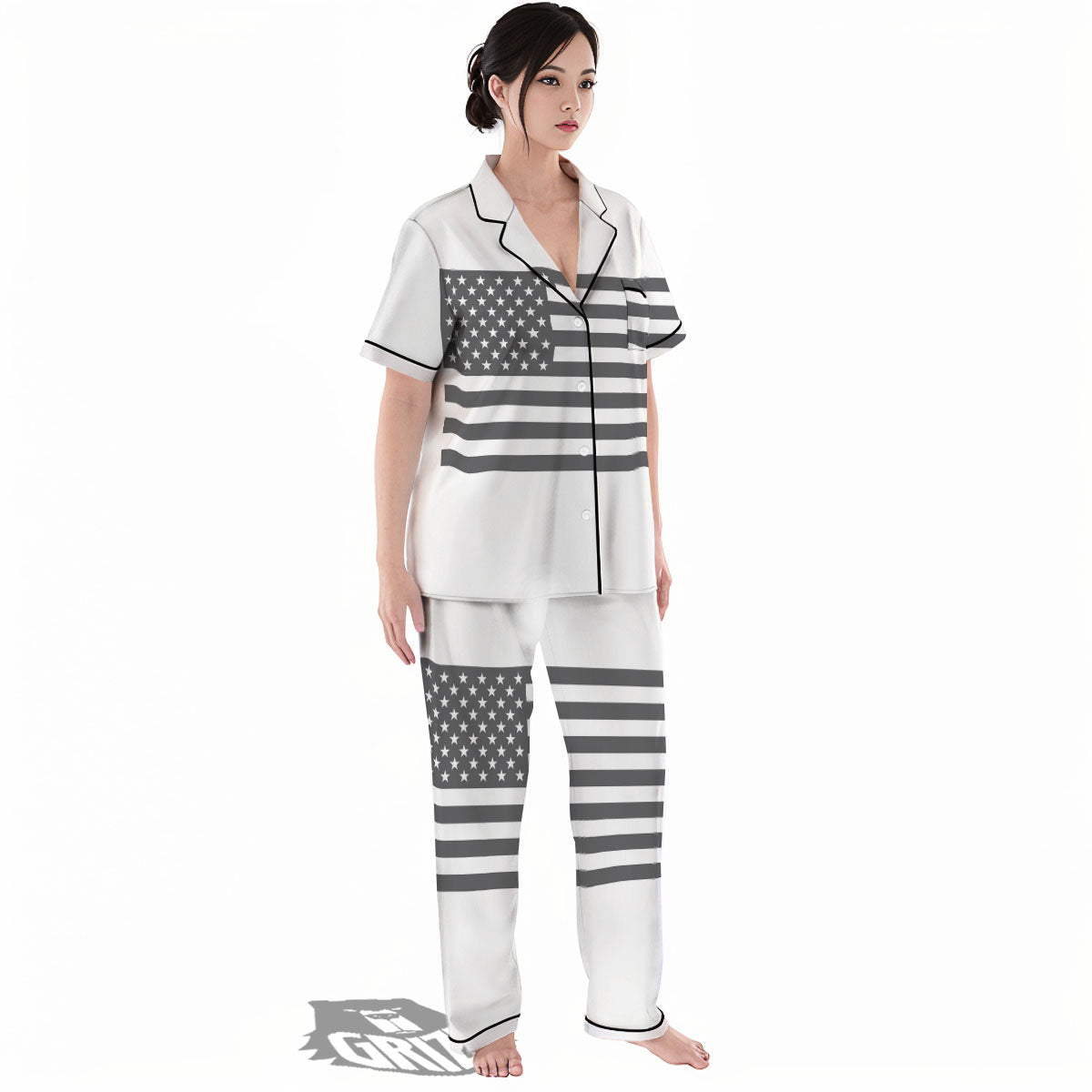 American Flag White And Grey Print Women's Pajamas Set-grizzshop