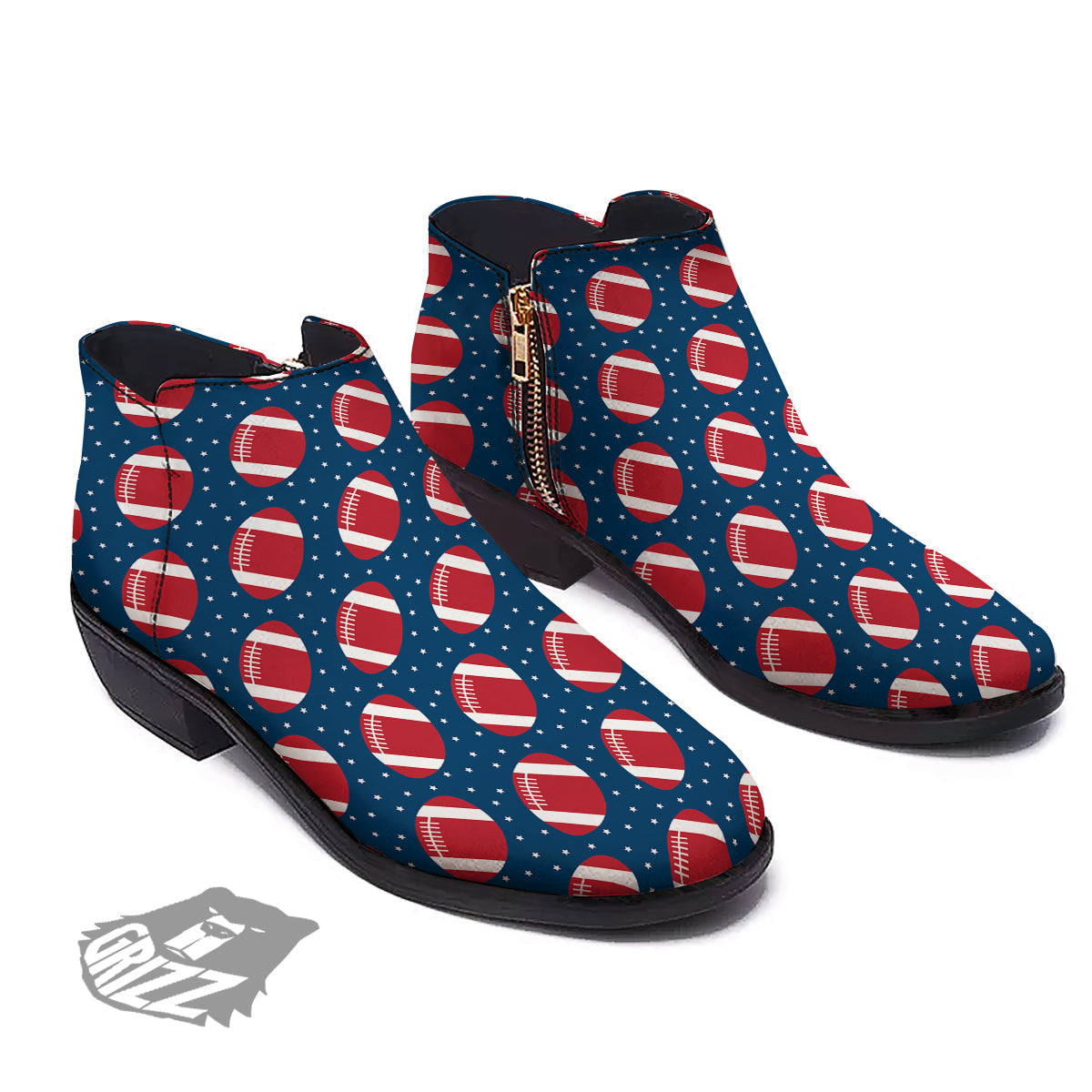 American Football Ball Print Pattern Ankle Boots-grizzshop