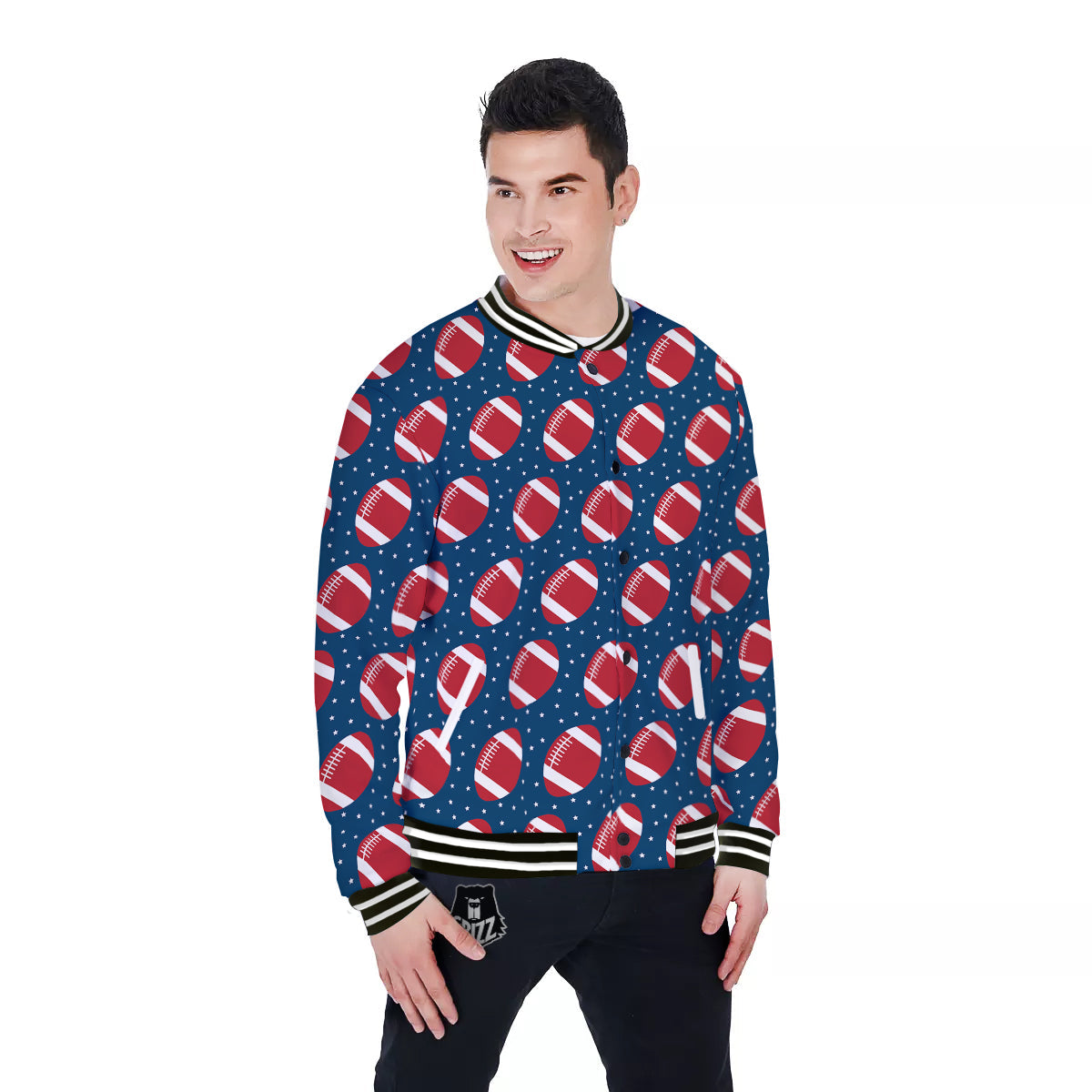 American Football Ball Print Pattern Baseball Jacket-grizzshop