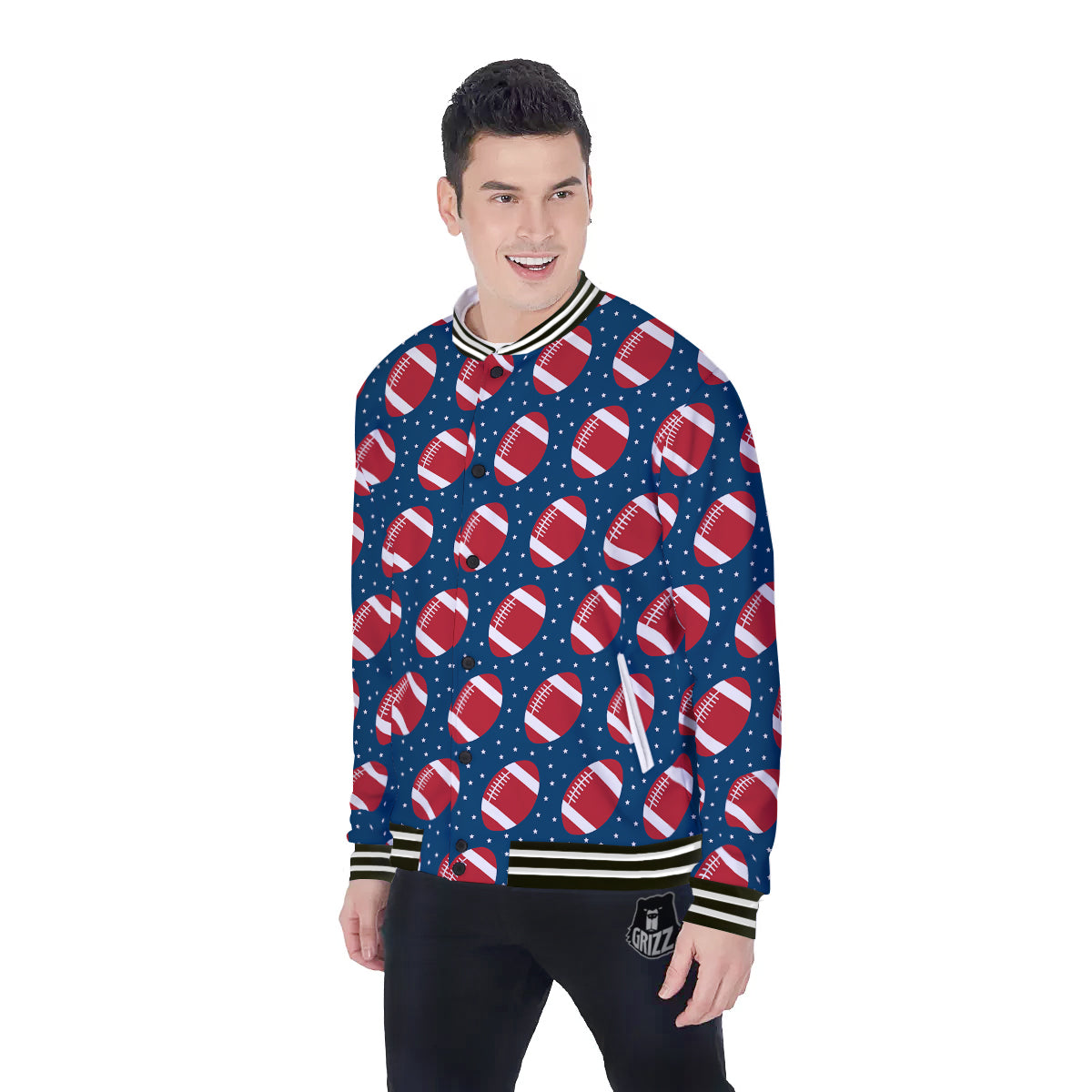 American Football Ball Print Pattern Baseball Jacket-grizzshop