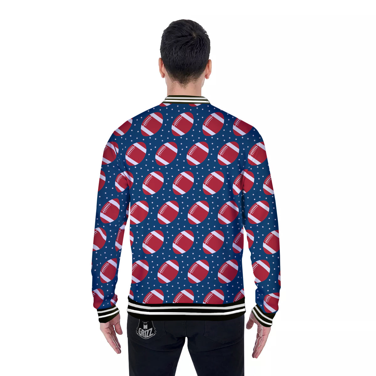 American Football Ball Print Pattern Baseball Jacket-grizzshop