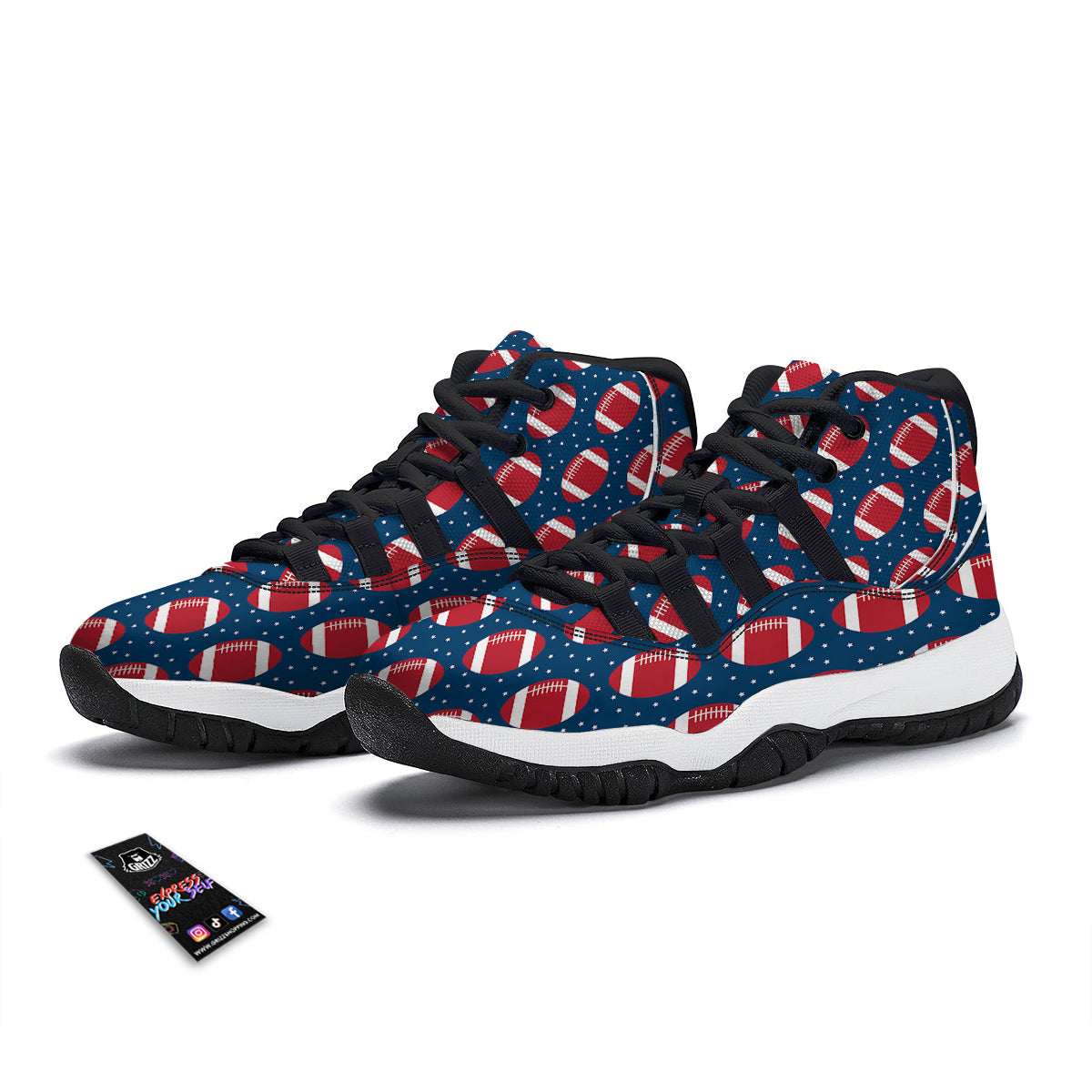 American Football Ball Print Pattern Black Bball Shoes-grizzshop