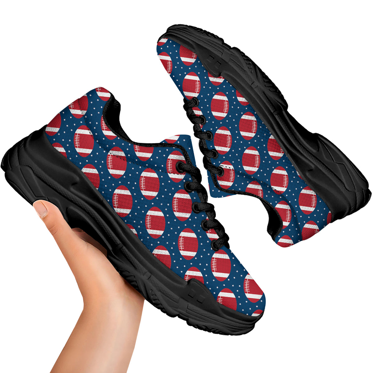 American Football Ball Print Pattern Black Chunky Shoes-grizzshop