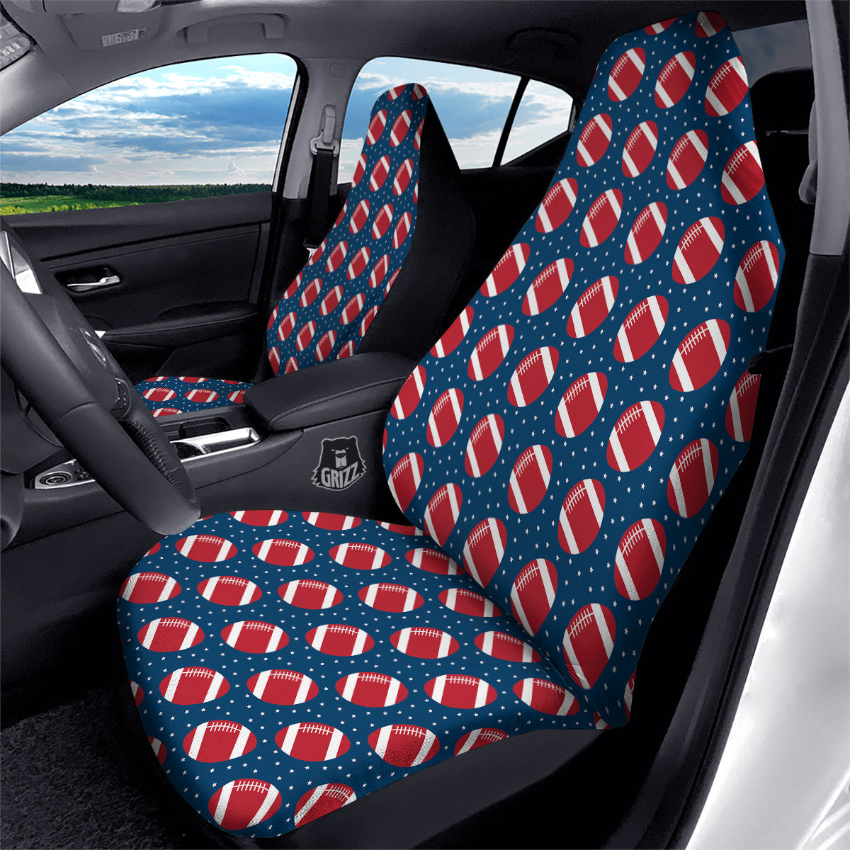American Football Ball Print Pattern Car Seat Covers-grizzshop