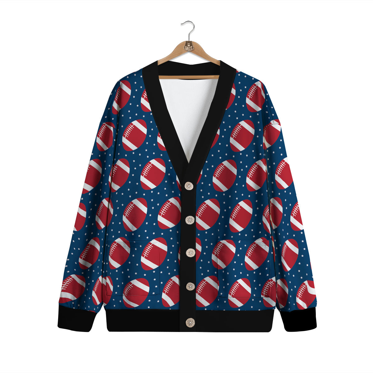 American Football Ball Print Pattern Cardigan-grizzshop