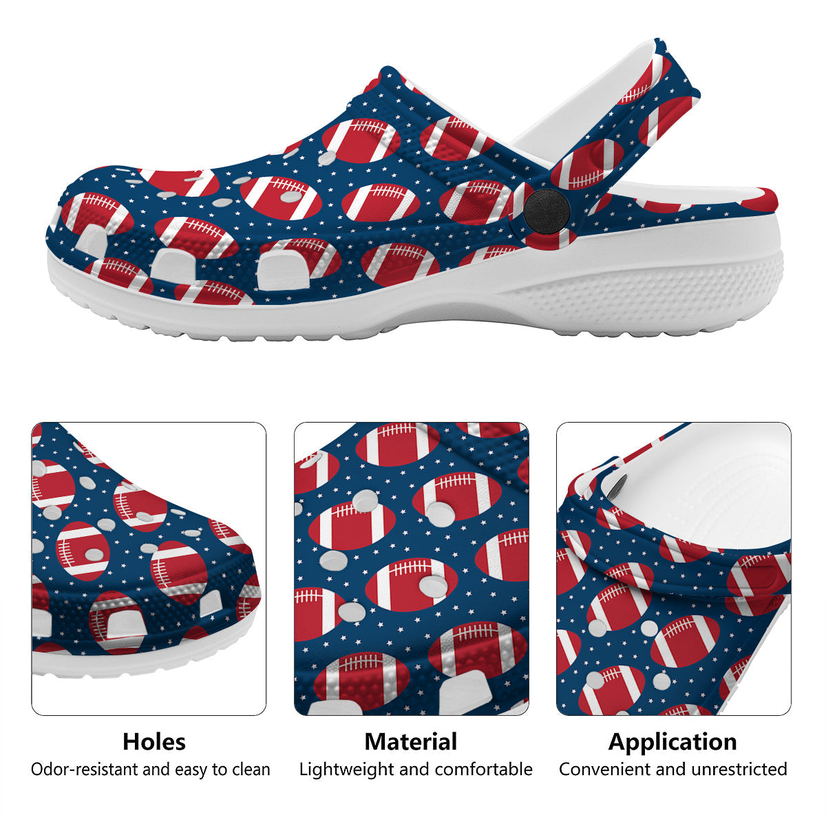 American Football Ball Print Pattern Clog-grizzshop
