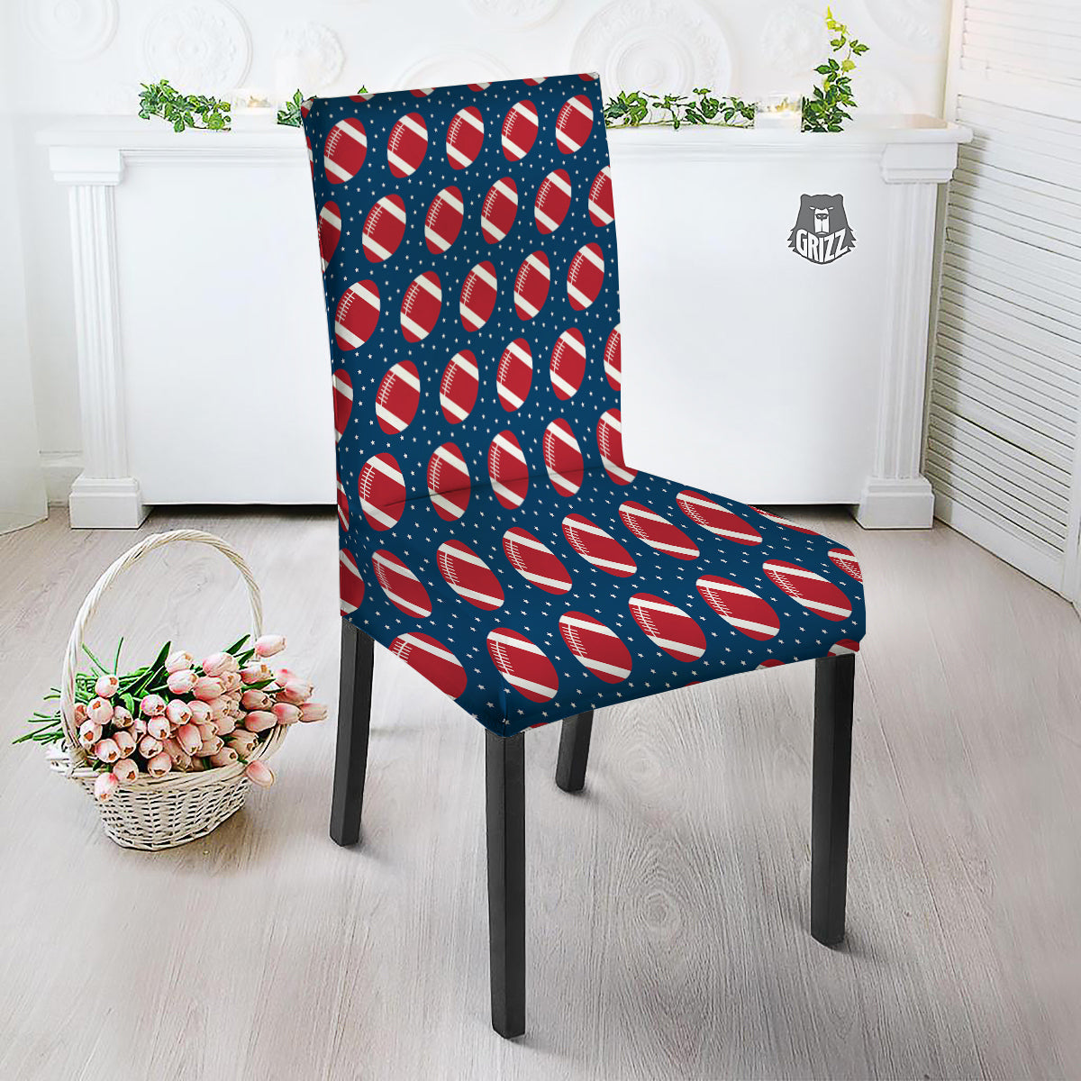 American Football Ball Print Pattern Dining Chair Slipcover-grizzshop