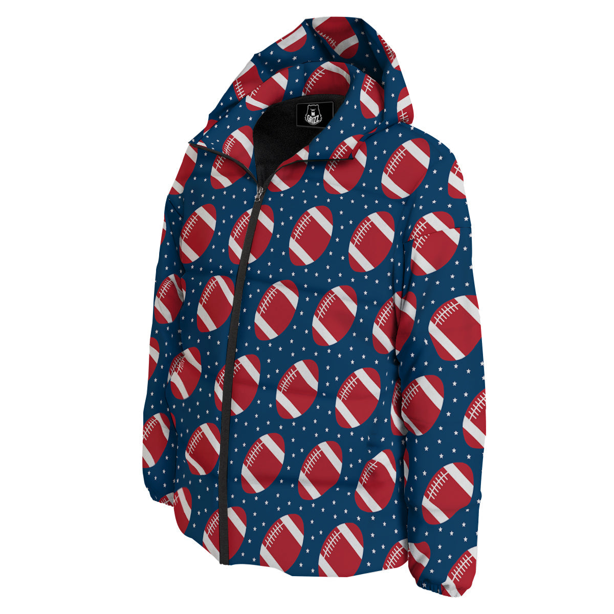 American Football Ball Print Pattern Down Jacket-grizzshop