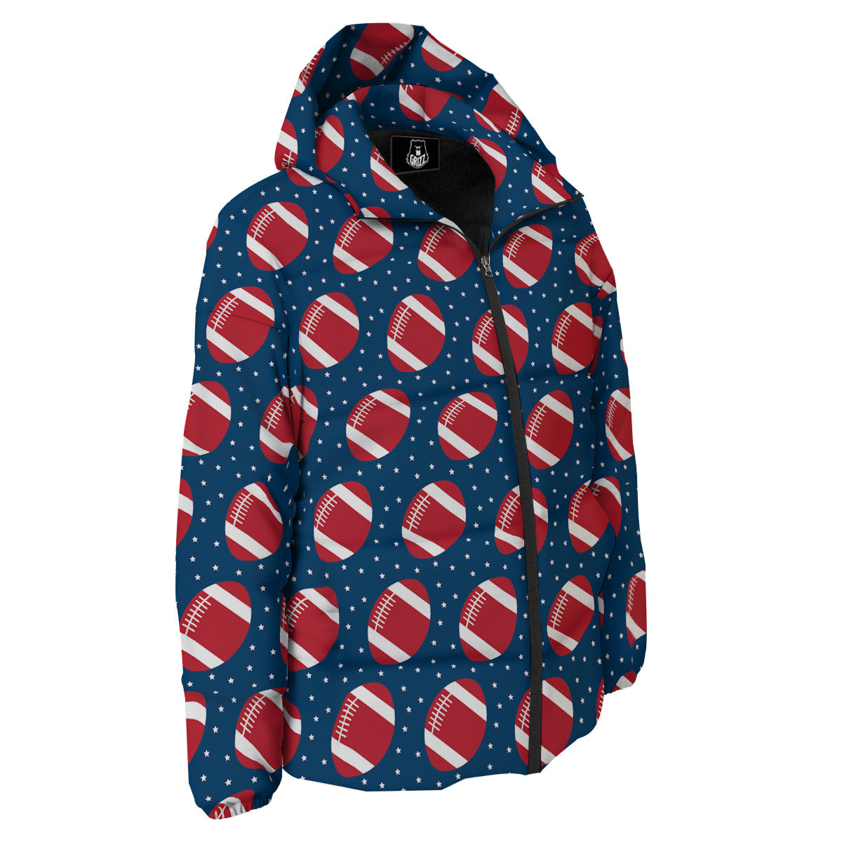 American Football Ball Print Pattern Down Jacket-grizzshop