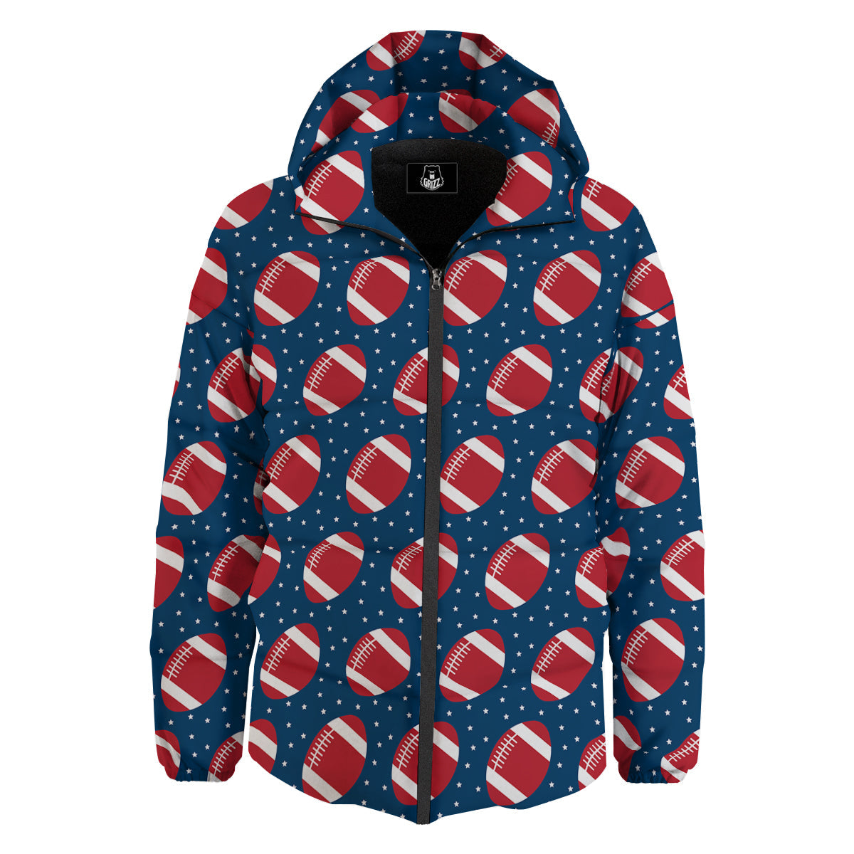 American Football Ball Print Pattern Down Jacket-grizzshop