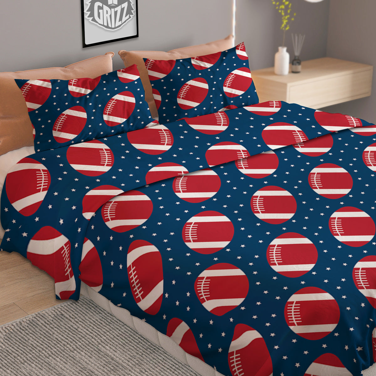 American Football Ball Print Pattern Duvet Cover Bedding Set
