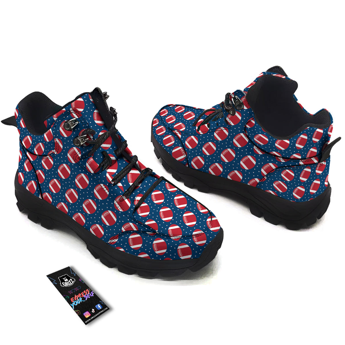 American Football Ball Print Pattern Hiking Shoes-grizzshop
