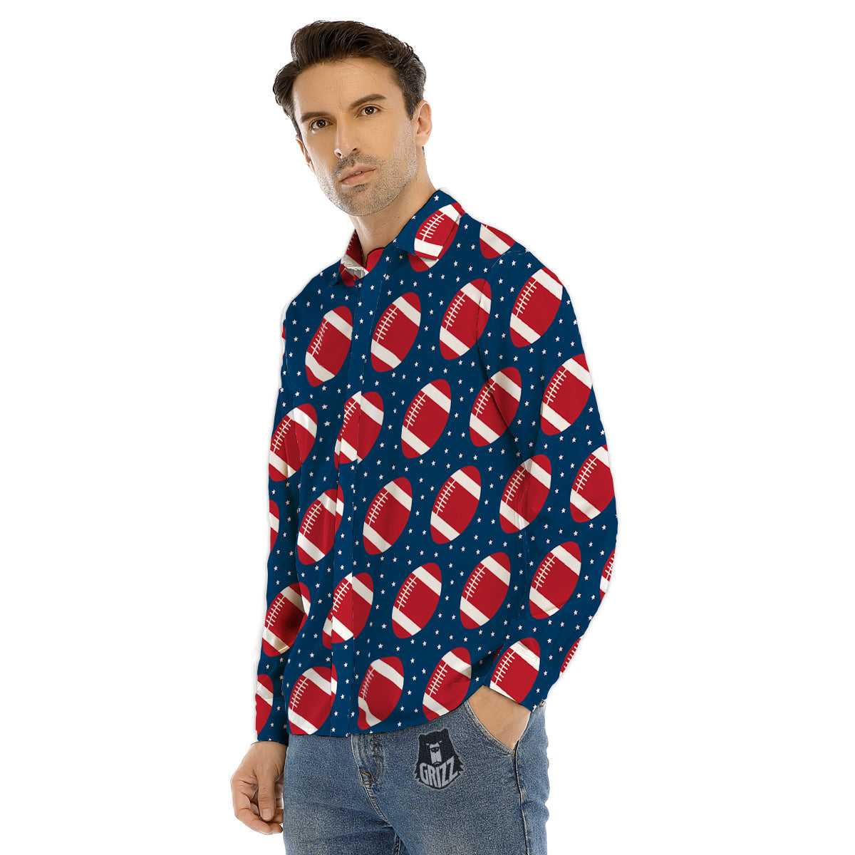 American Football Ball Print Pattern Men's Dress Shirts-grizzshop