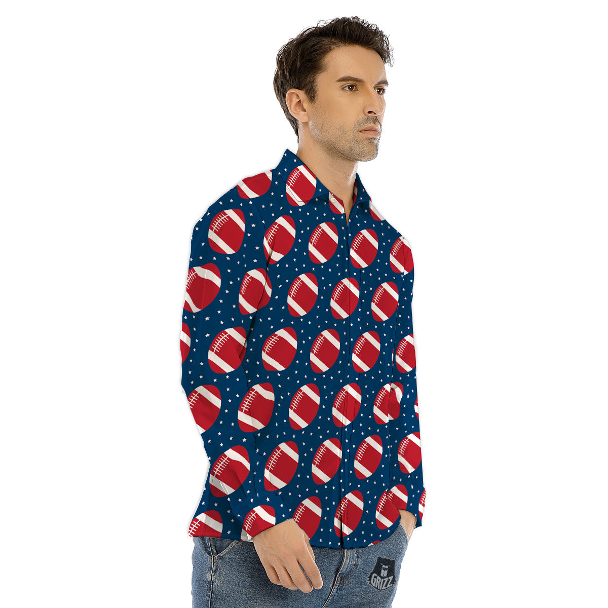 American Football Ball Print Pattern Men's Dress Shirts-grizzshop