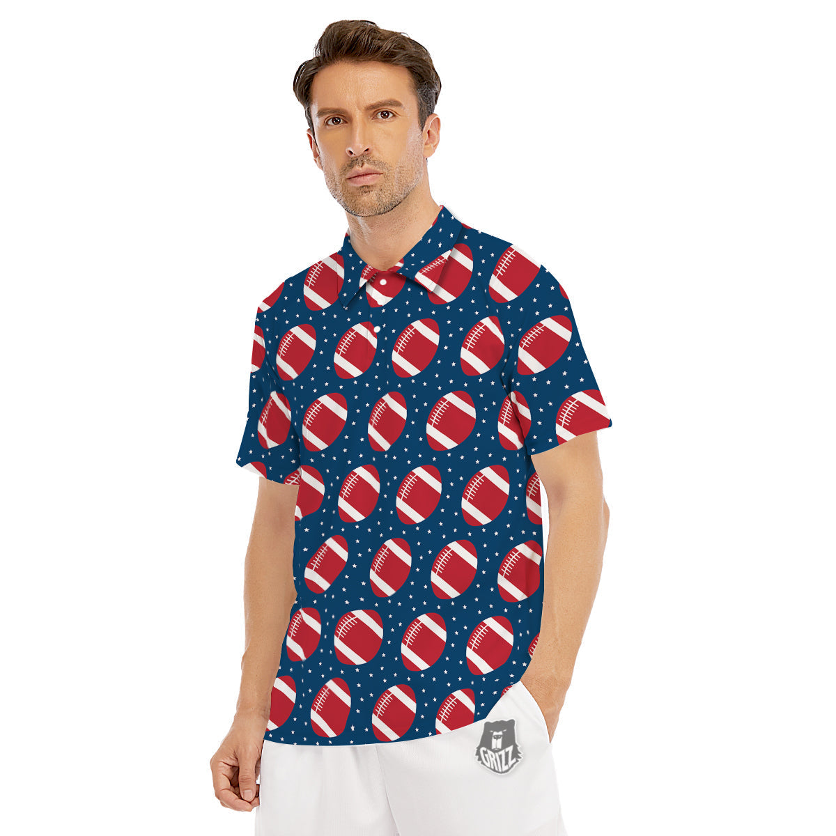American Football Ball Print Pattern Men's Golf Shirts-grizzshop