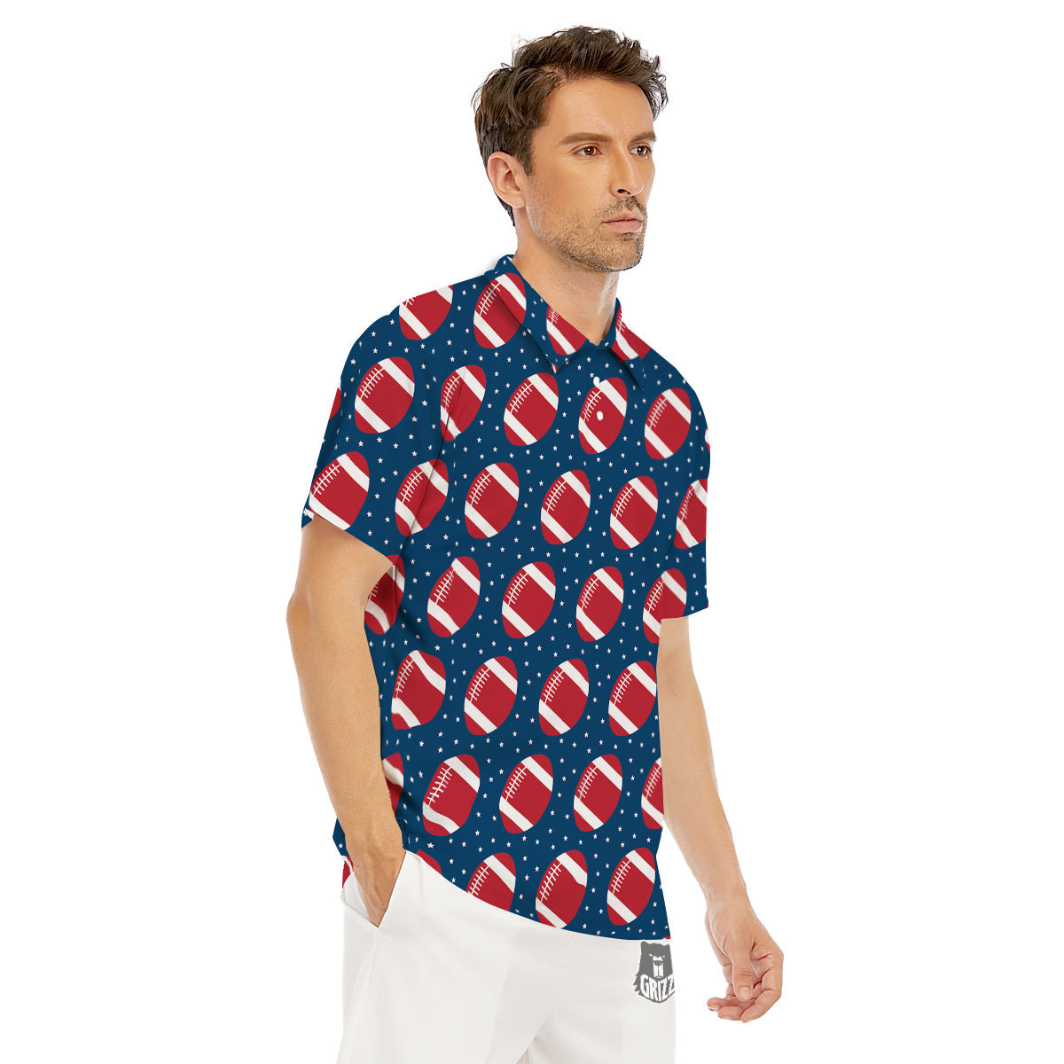 American Football Ball Print Pattern Men's Golf Shirts-grizzshop