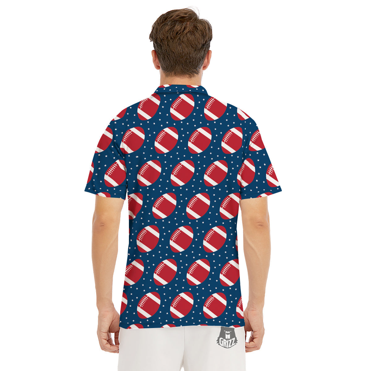 American Football Ball Print Pattern Men's Golf Shirts-grizzshop