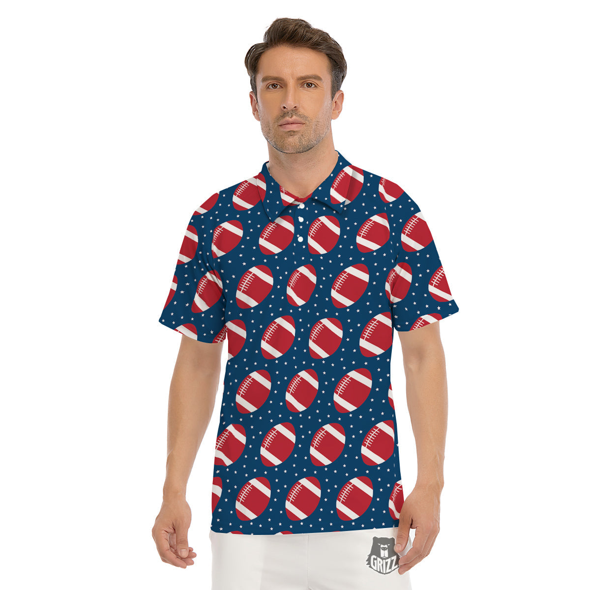 American Football Ball Print Pattern Men's Golf Shirts-grizzshop