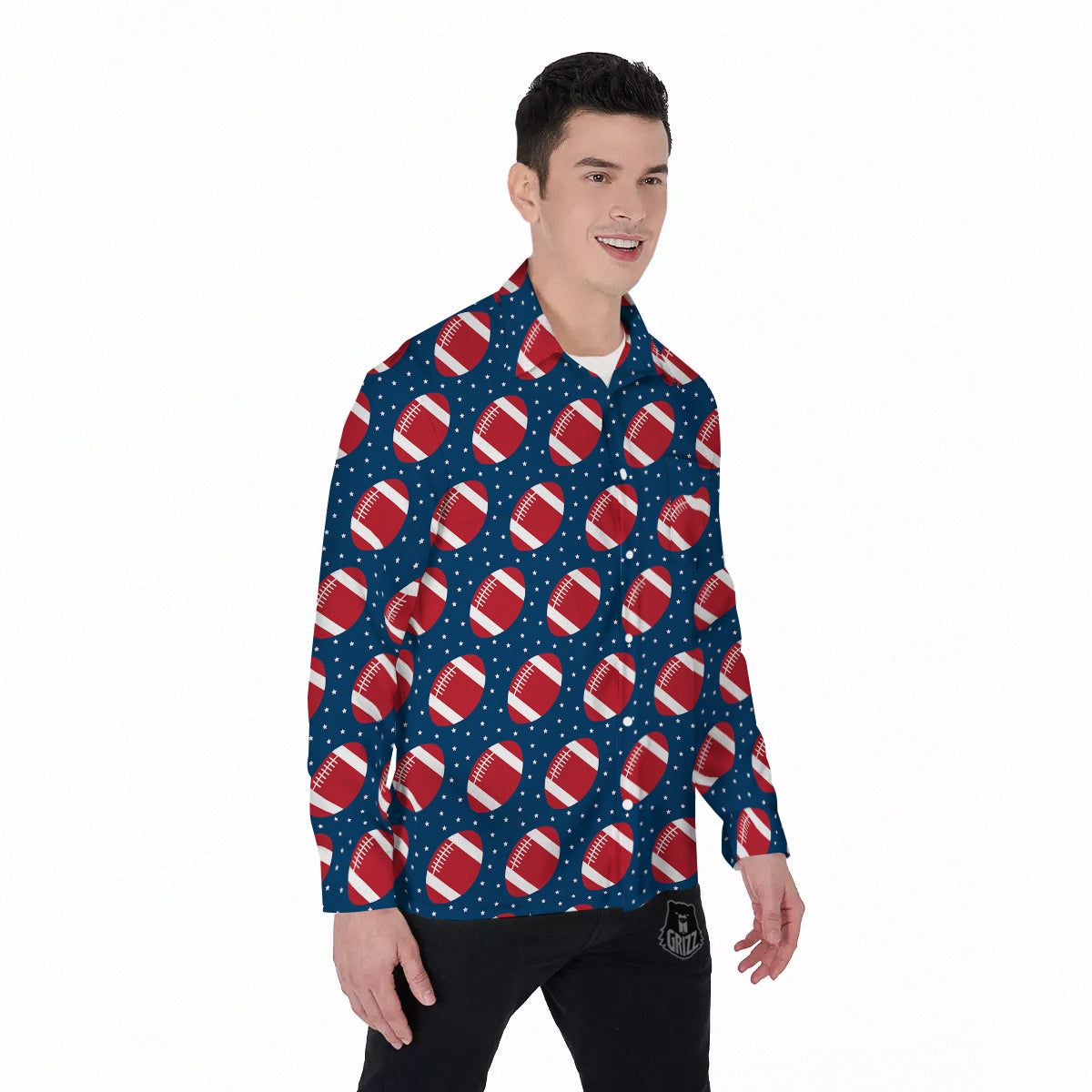 American Football Ball Print Pattern Men's Long Sleeve Shirts-grizzshop