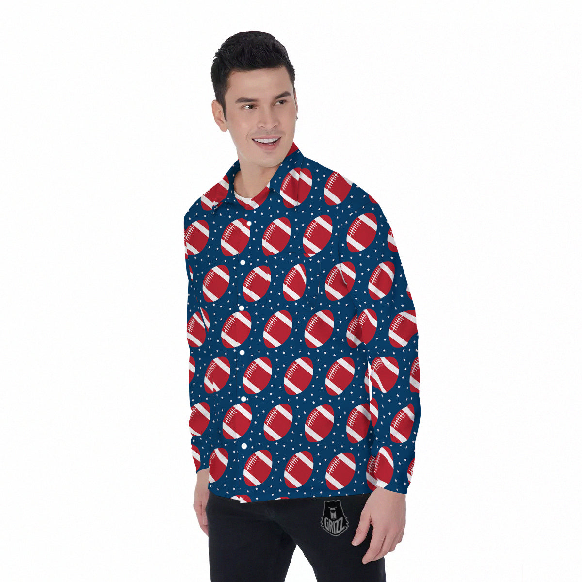 American Football Ball Print Pattern Men's Long Sleeve Shirts-grizzshop