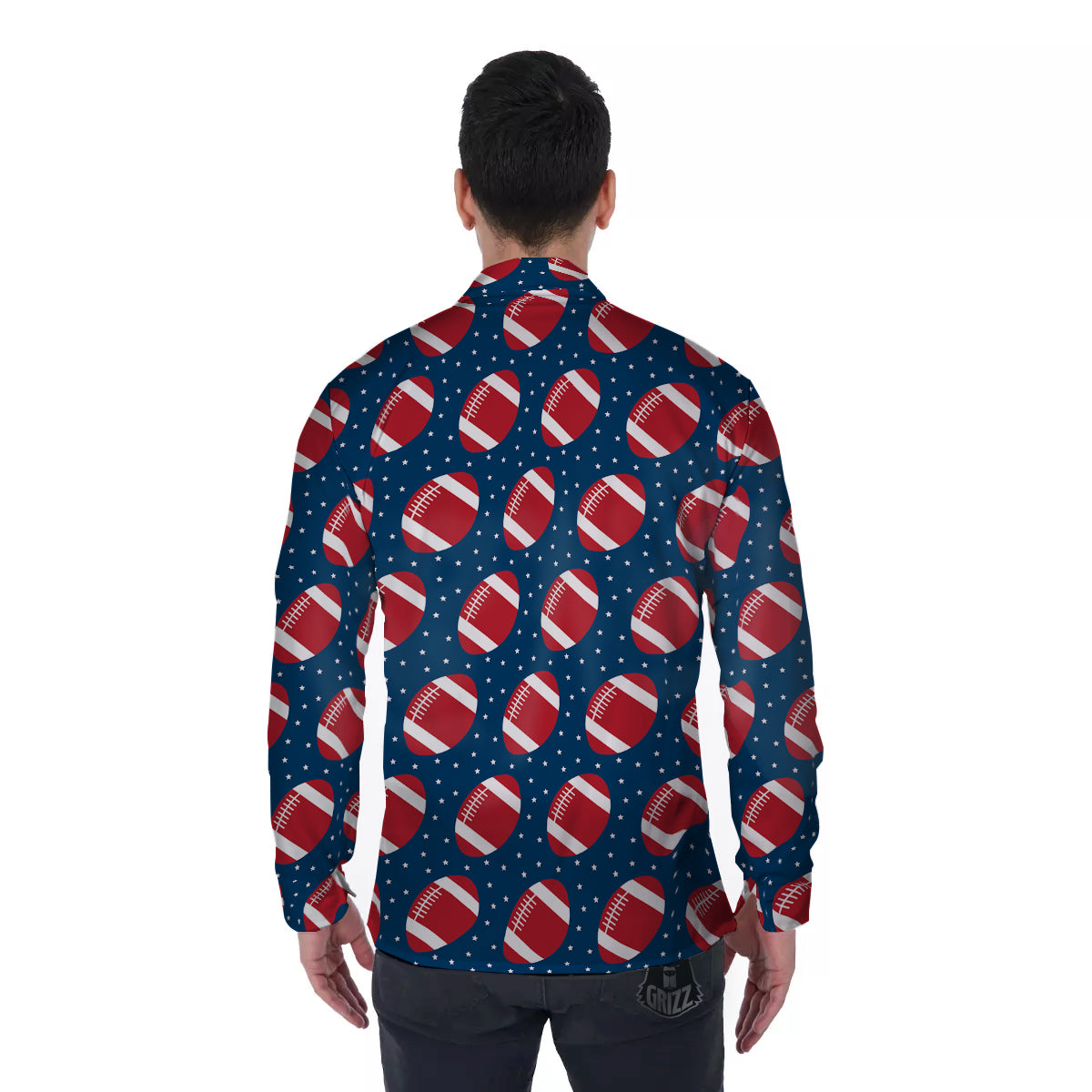 American Football Ball Print Pattern Men's Long Sleeve Shirts-grizzshop