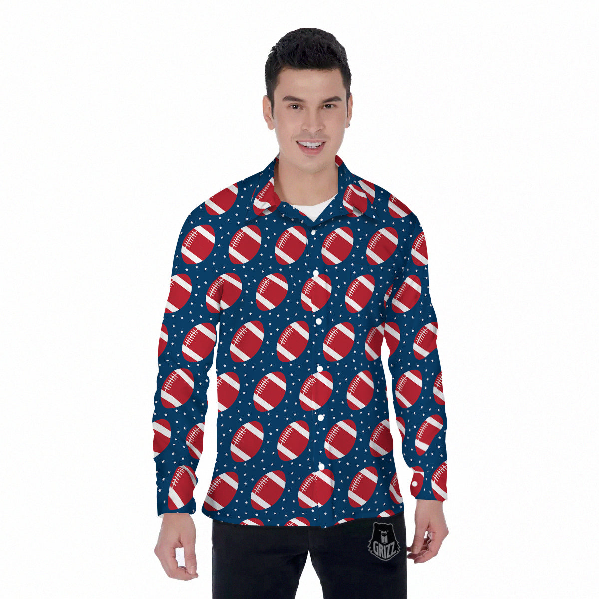 American Football Ball Print Pattern Men's Long Sleeve Shirts-grizzshop
