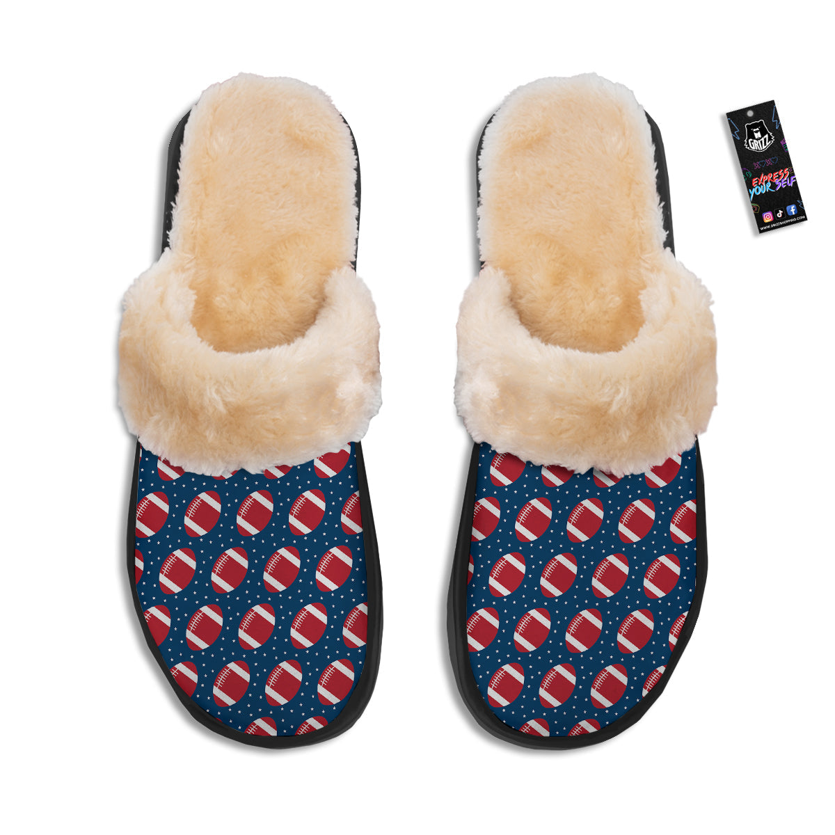 American Football Ball Print Pattern Slippers-grizzshop