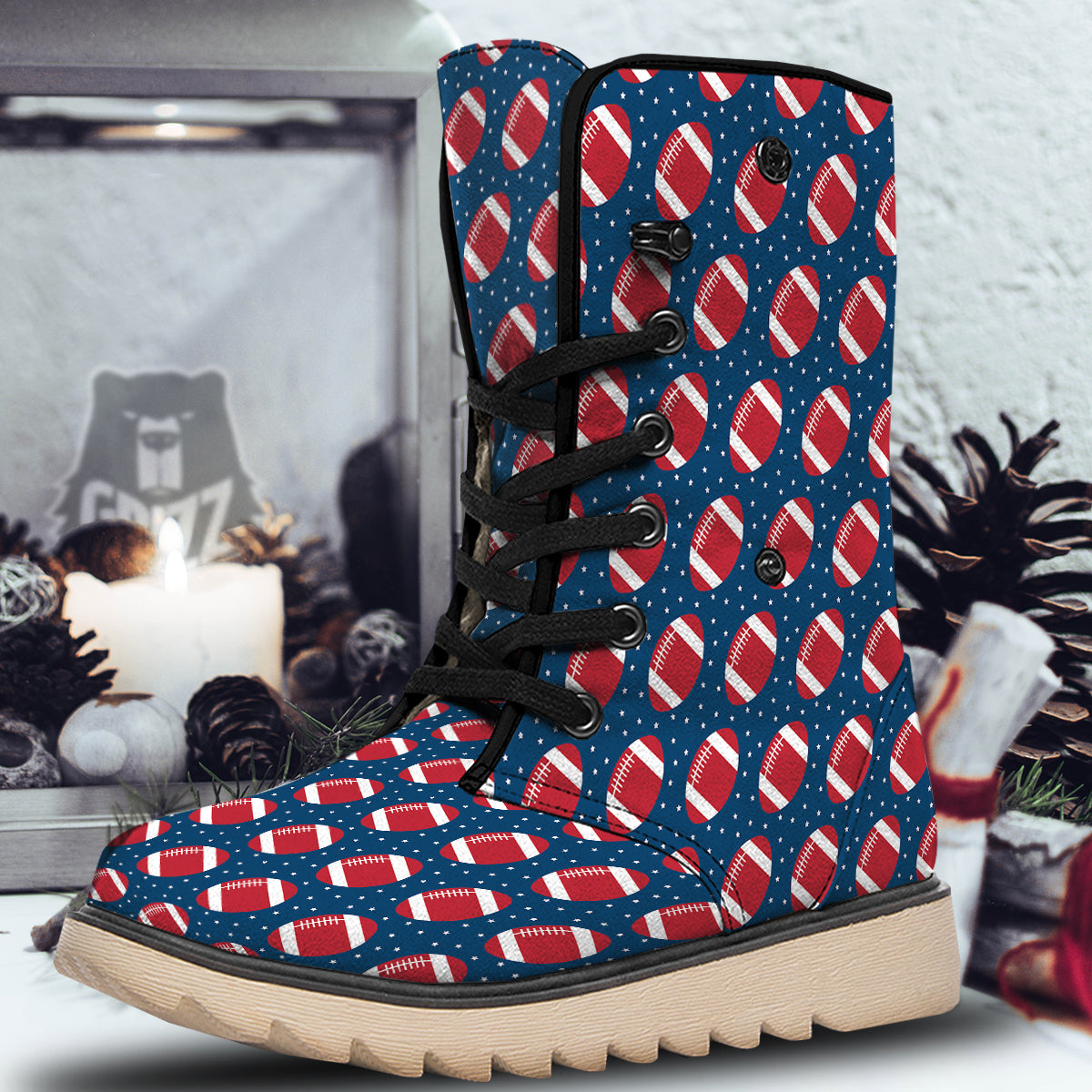 American Football Ball Print Pattern Snow Boots-grizzshop
