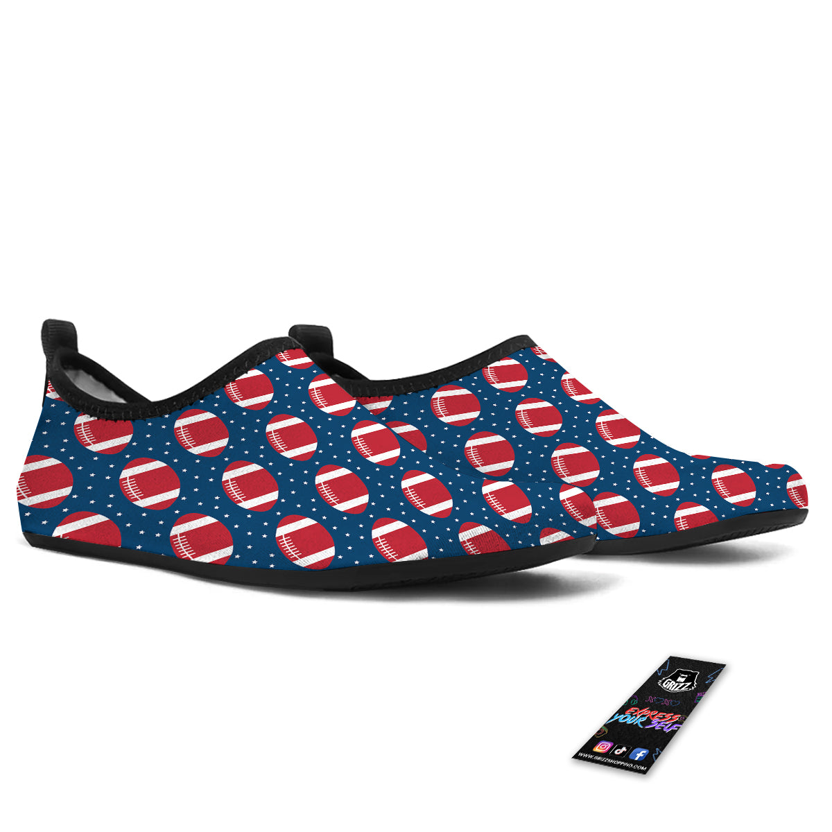 American Football Ball Print Pattern Water Shoes-grizzshop