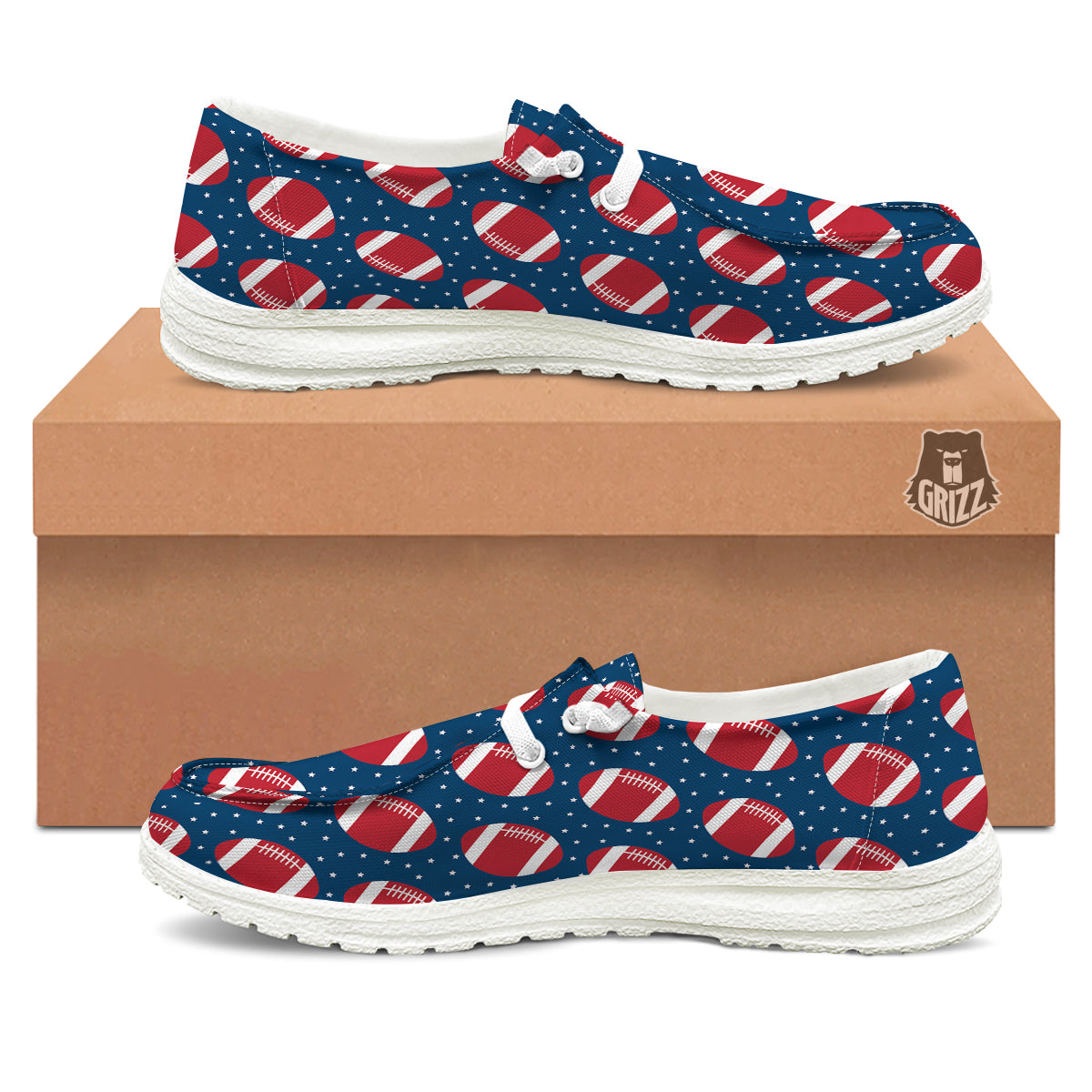American Football Ball Print Pattern White Loafers-grizzshop