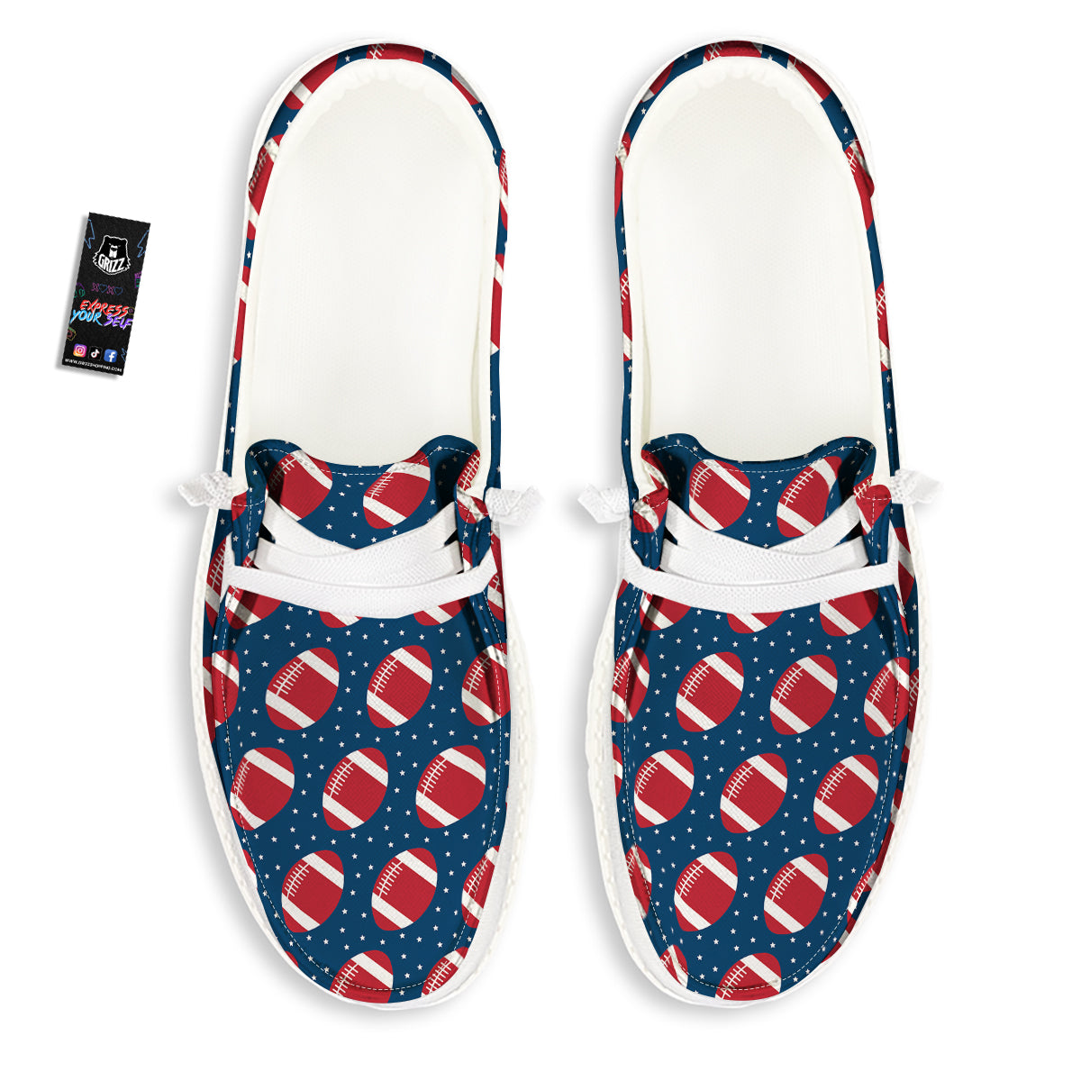 American Football Ball Print Pattern White Loafers-grizzshop